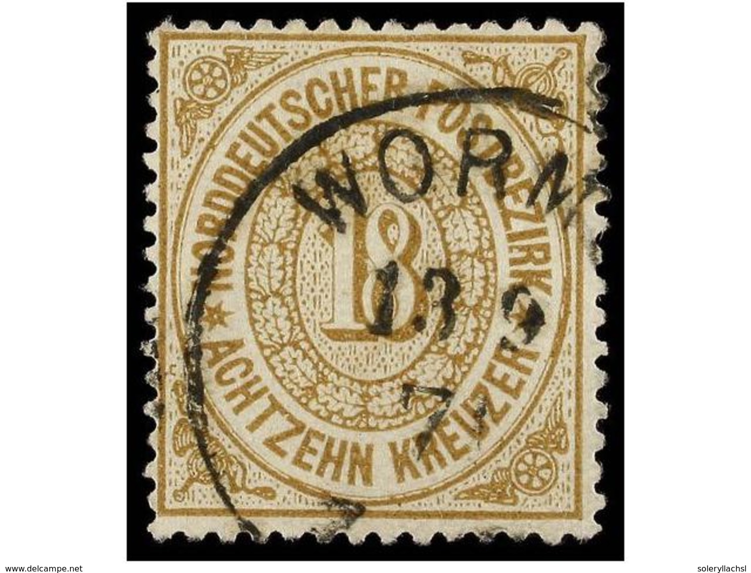 652 ° ALEMANIA ANTIGUOS ESTADOS: CONFEDERACION DEL NORTE. Mi.23. 1869. <B>18 Kr. </B>yellow Brown, With <B>WORM... </B>c - Andere & Zonder Classificatie