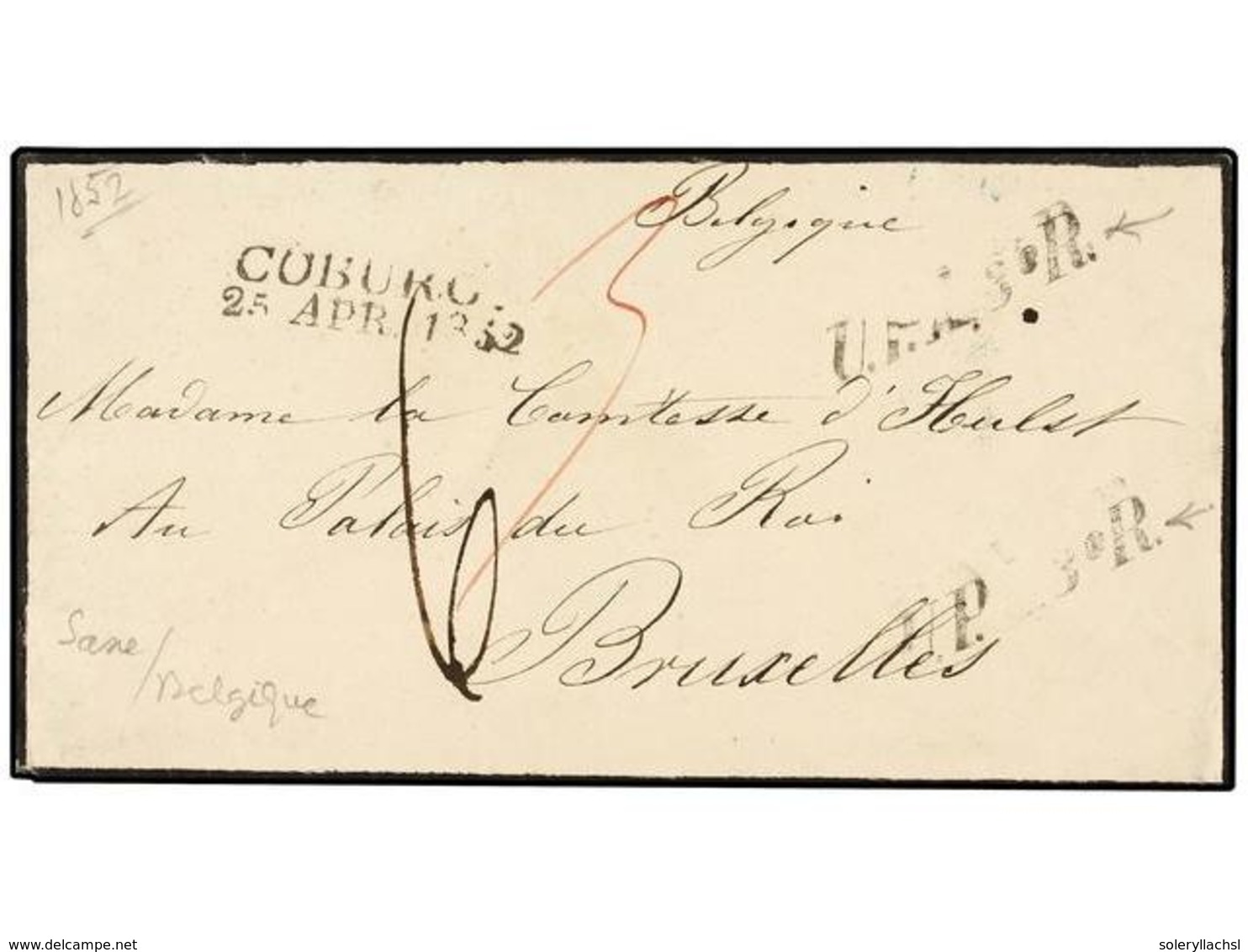 658 ALEMANIA ANTIGUOS ESTADOS: SAJONIA. 1852. COBURG To BRUXELLES. Envelope With <B>U.P.A 3er</B> <B>R</B> Exchange Mark - Sonstige & Ohne Zuordnung