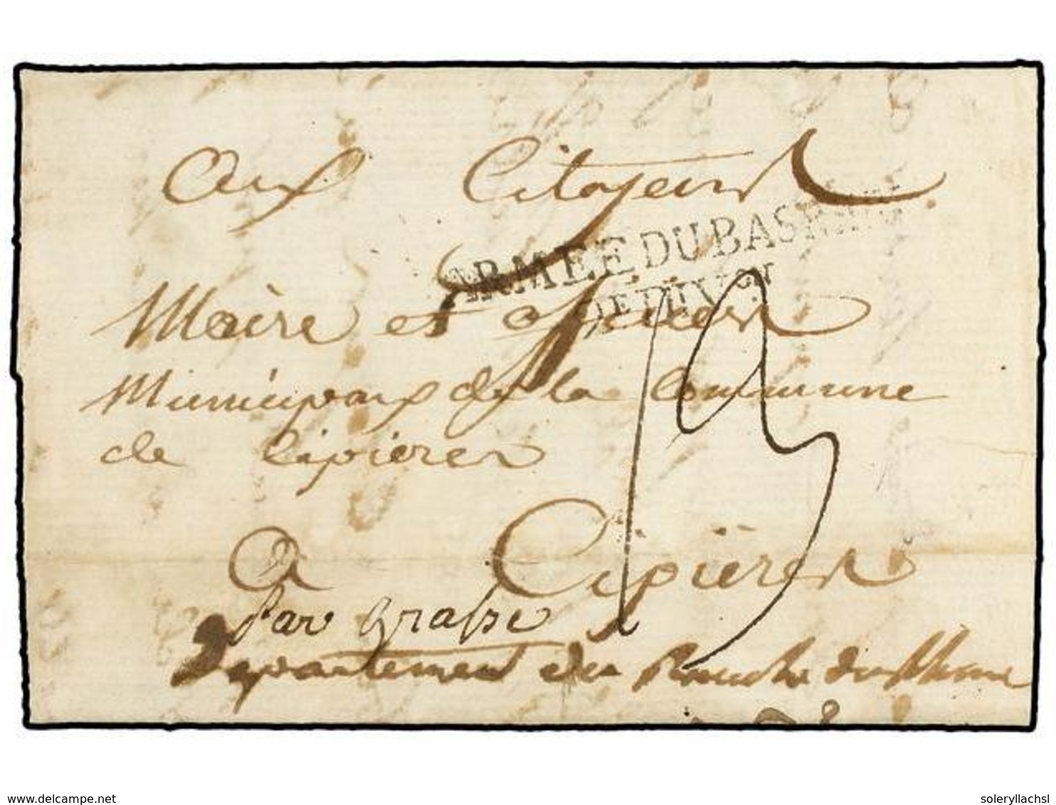 667 ALEMANIA. 1794. Entire Letter Indecipherable Origin From A Captain Of The 7em Regiment Des Hussars To CYPRIEN (Franc - Other & Unclassified