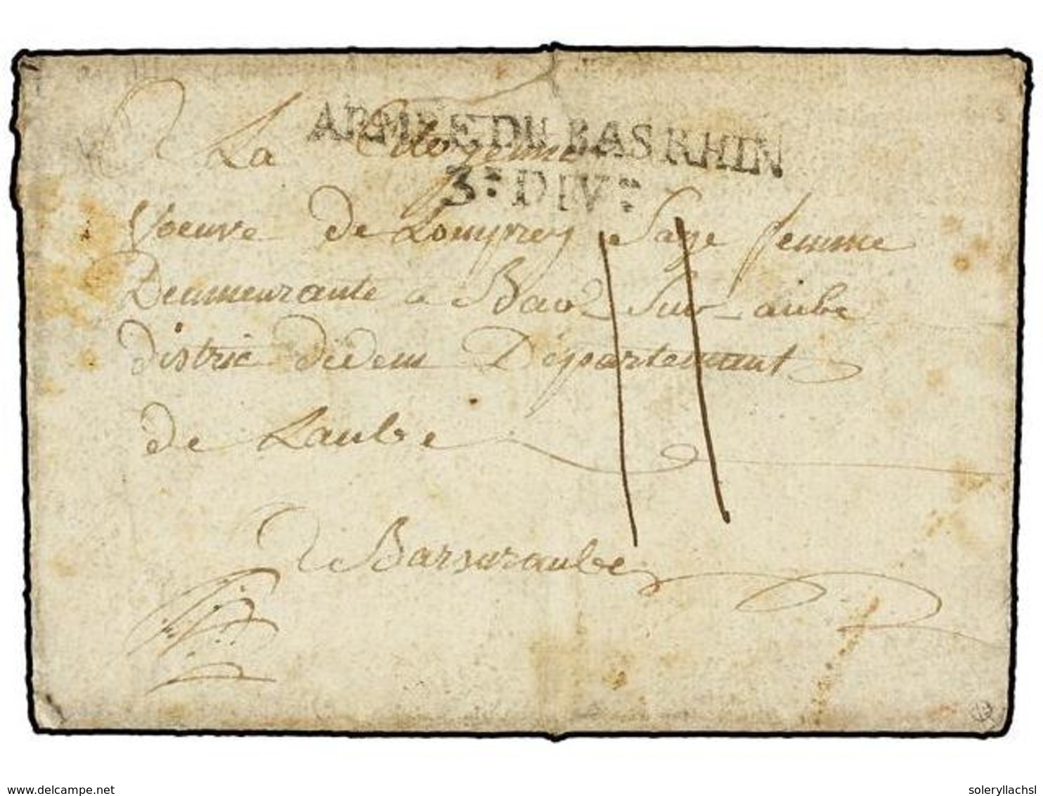 671 ALEMANIA. 1795. MAYENCE (MAINZ) To FRANCE. Entire Letter With <B>ARMEE DU BAS RHIN/3e DIV. </B>mark. - Other & Unclassified