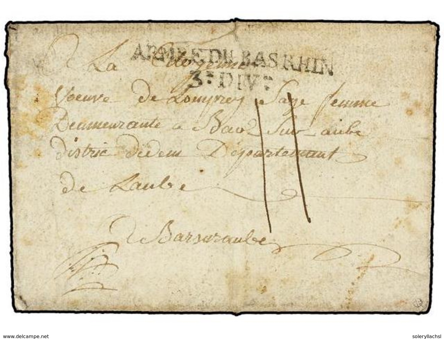 671 ALEMANIA. 1795. MAYENCE (MAINZ) To FRANCE. Entire Letter With <B>ARMEE DU BAS RHIN/3e DIV. </B>mark. - Sonstige & Ohne Zuordnung