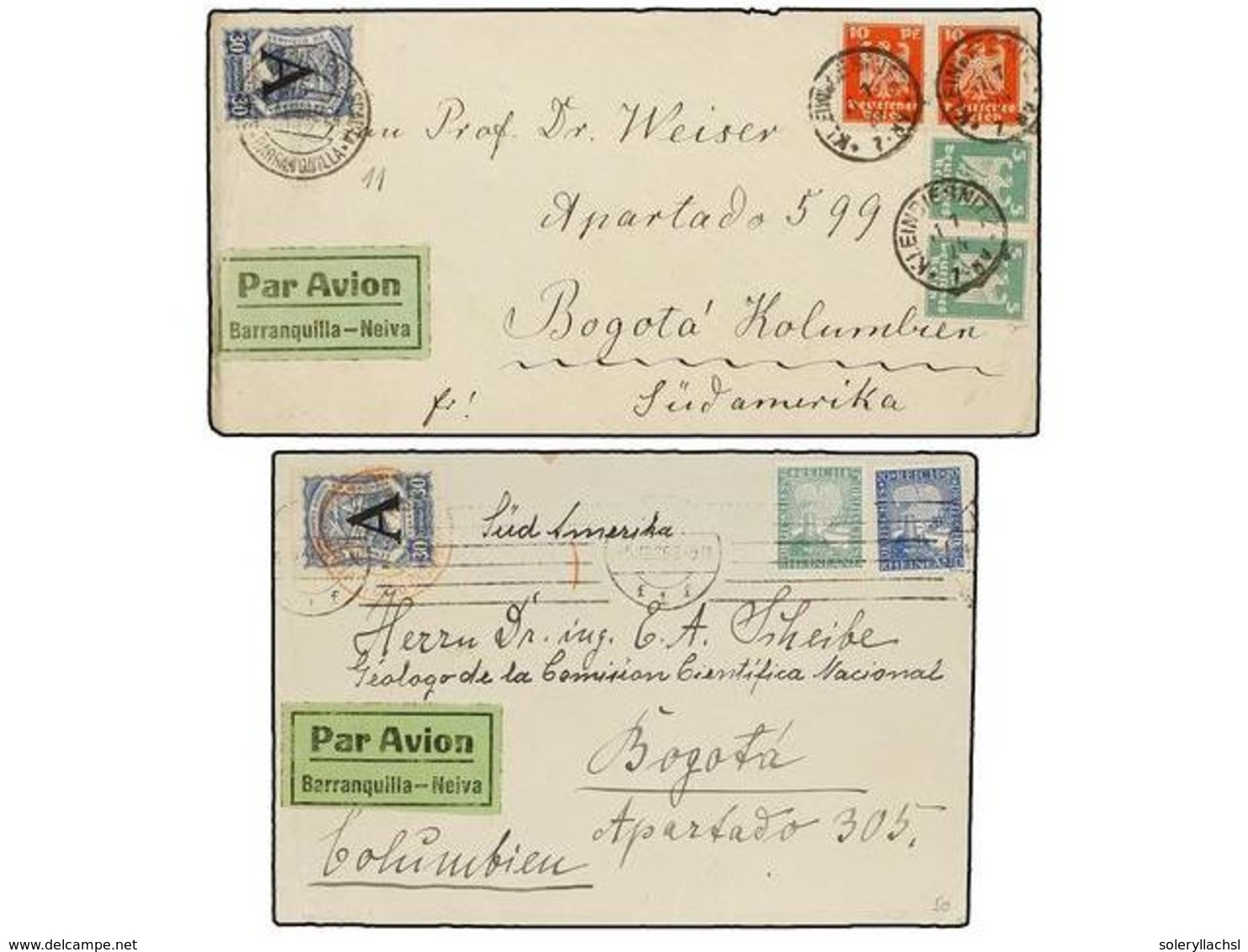 688 ALEMANIA. 1924-25. <B>SCADTA. </B>Four Covers From Germany To Colombia With Mixed Frankings Germany+Scadta Stamps. - Other & Unclassified