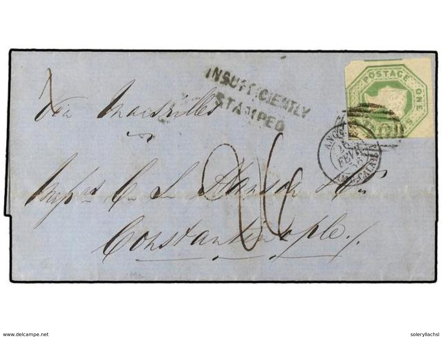 690 GRAN BRETAÑA. 1856 (Feb 25th). Cover From Crewkerne To Constantinople, TURKEY Endorsed 'ViaMarseilles'bearing Single - Andere & Zonder Classificatie