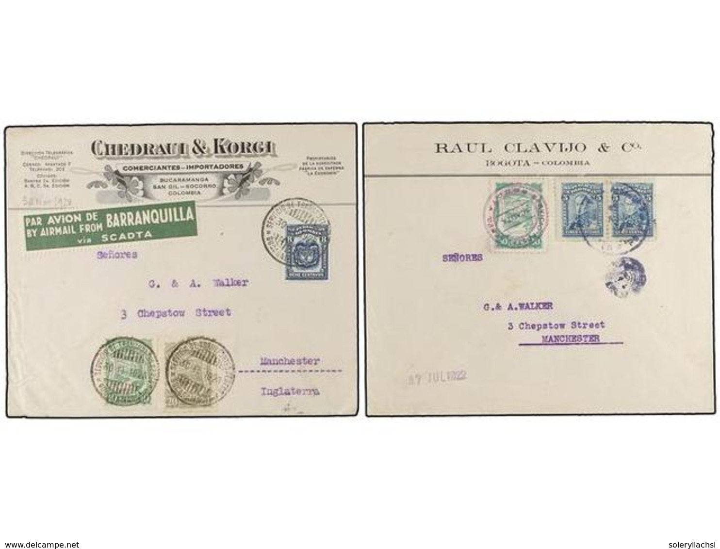 694 GRAN BRETAÑA. 1924-28. <B>SCADTA. </B>Five Covers Sent From Colombia To Great Britain With Mixed Franking Colombian+ - Andere & Zonder Classificatie
