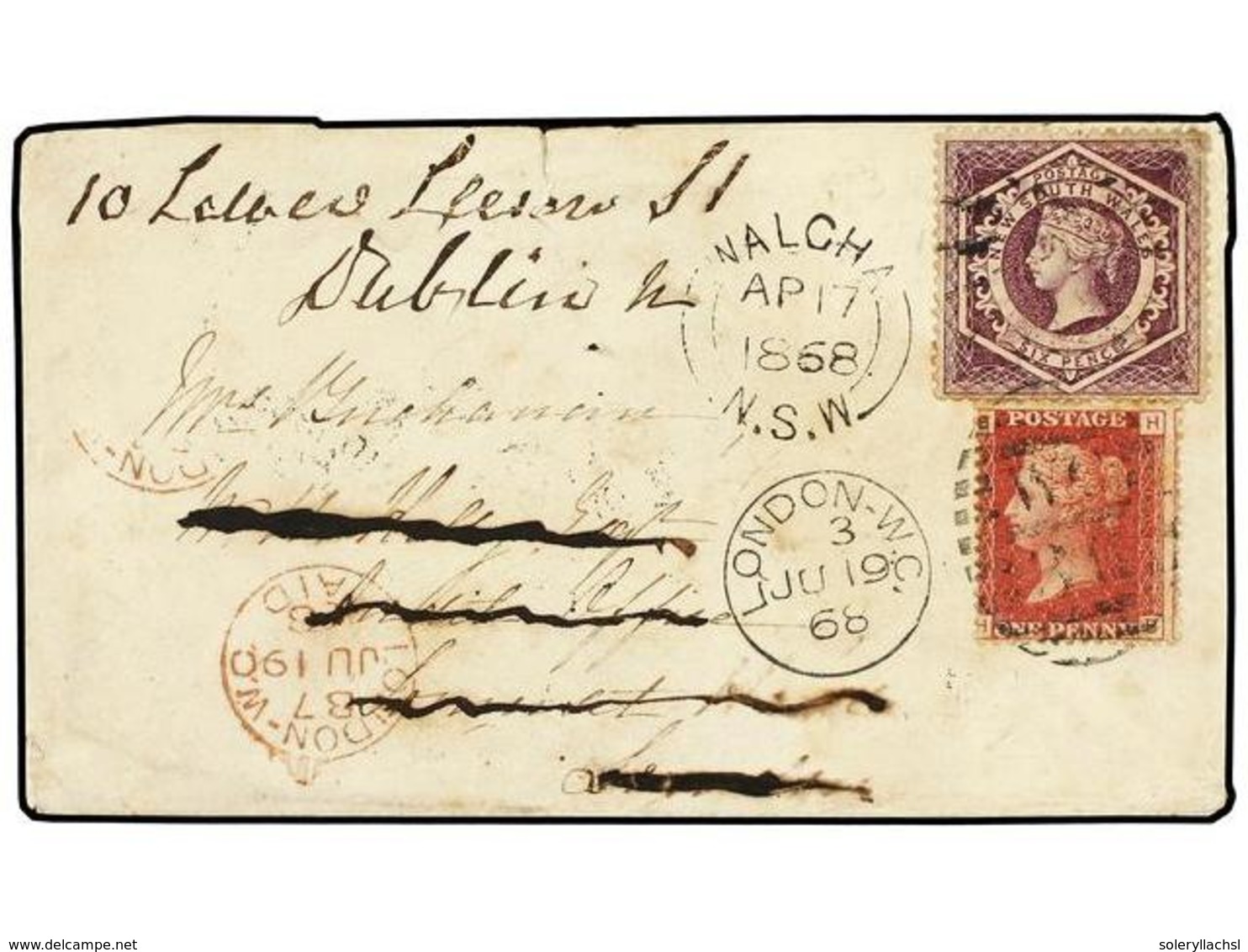 697 AUSTRALIA. 1868 (April 17). Envelope From NEW SOUTH WALES, Franked By <B>6d. </B>addressed To London And Redirected  - Andere & Zonder Classificatie