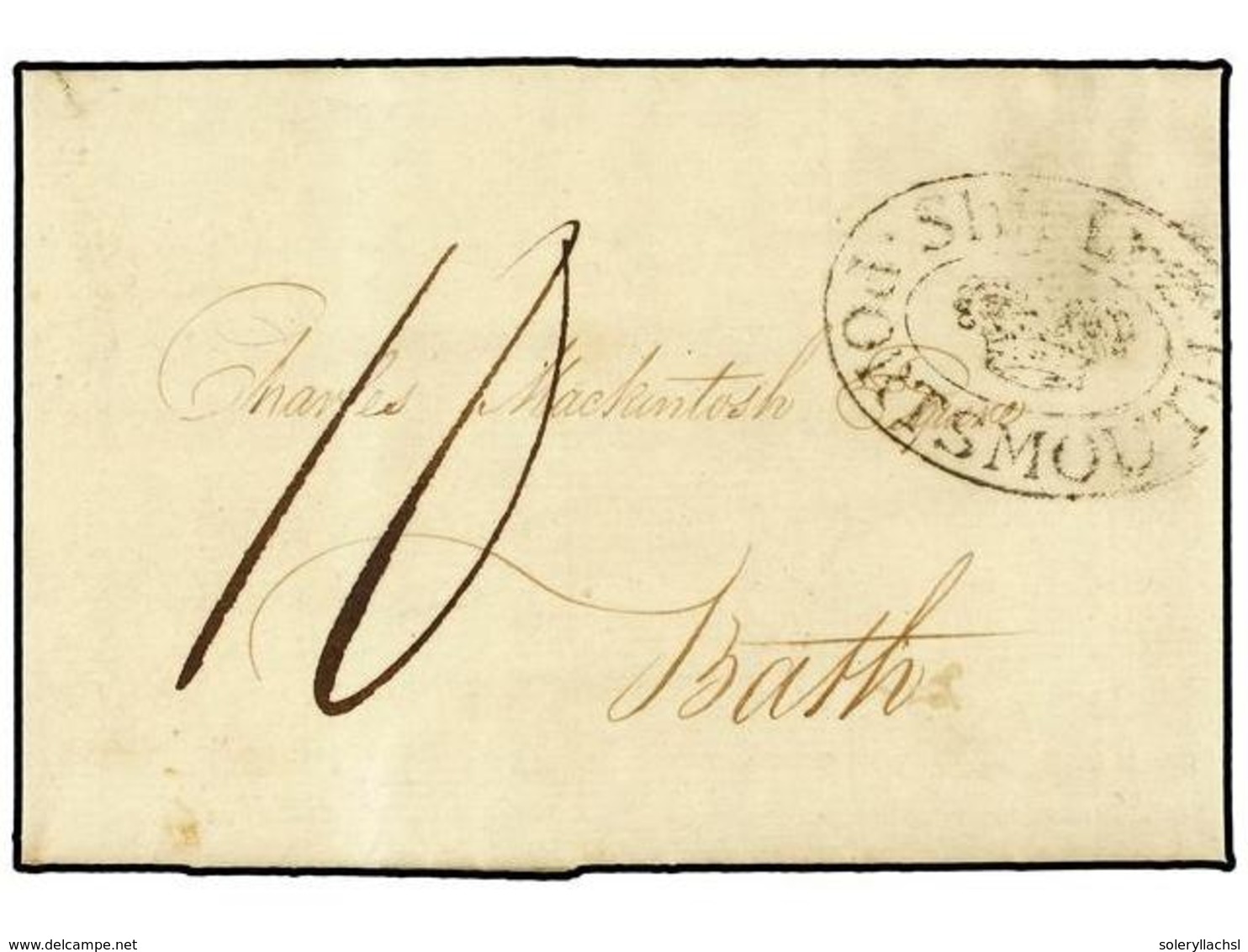 720 GIBRALTAR. 1801. GIBRALTAR To GREAT BRITAIN. Entire With Double-oval <B>SHIP LRE/PORTSMOUTH</B>, Charged <B>'10'</B> - Autres & Non Classés