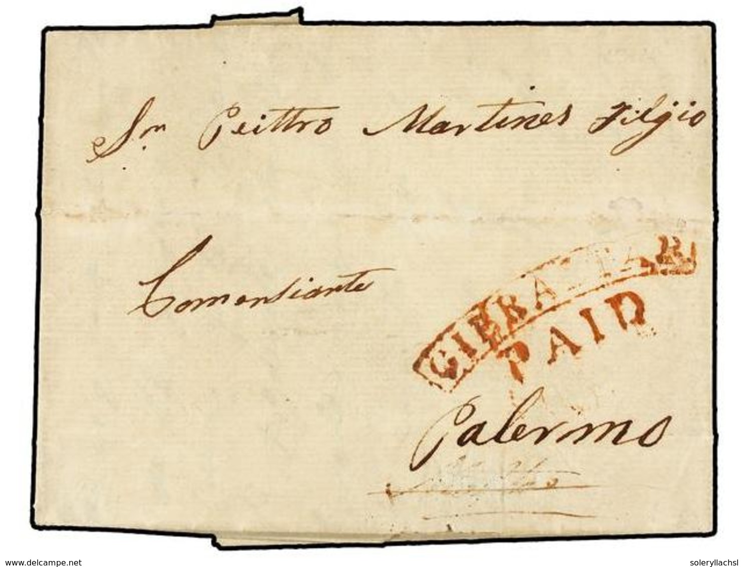 722 GIBRALTAR. 1808. GIBRALTAR To PALERMO (Italy). Entire Letter With Red <B>GIBRALTAR/PAID</B> Mark. Fine And RARE In T - Sonstige & Ohne Zuordnung