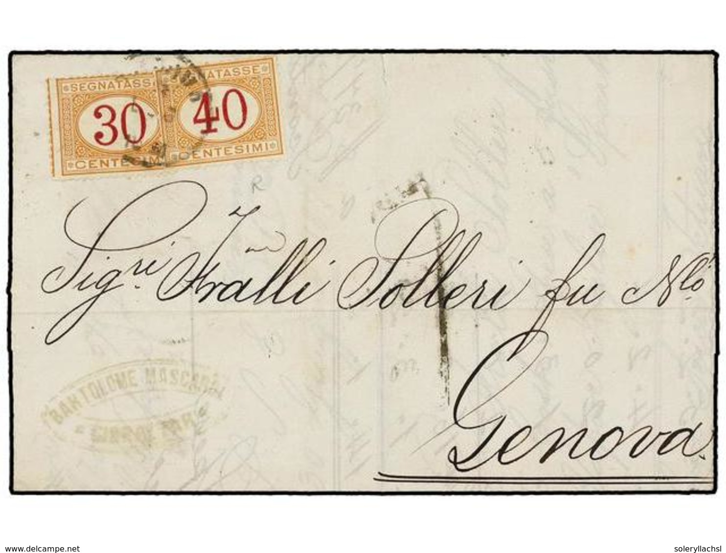 737 GIBRALTAR. 1871. GIBRALTAR To GENOVA. Entire Sent Unpaid, Charged On Arrival <B>'7'</B> Decimals, Paid With Italian  - Sonstige & Ohne Zuordnung