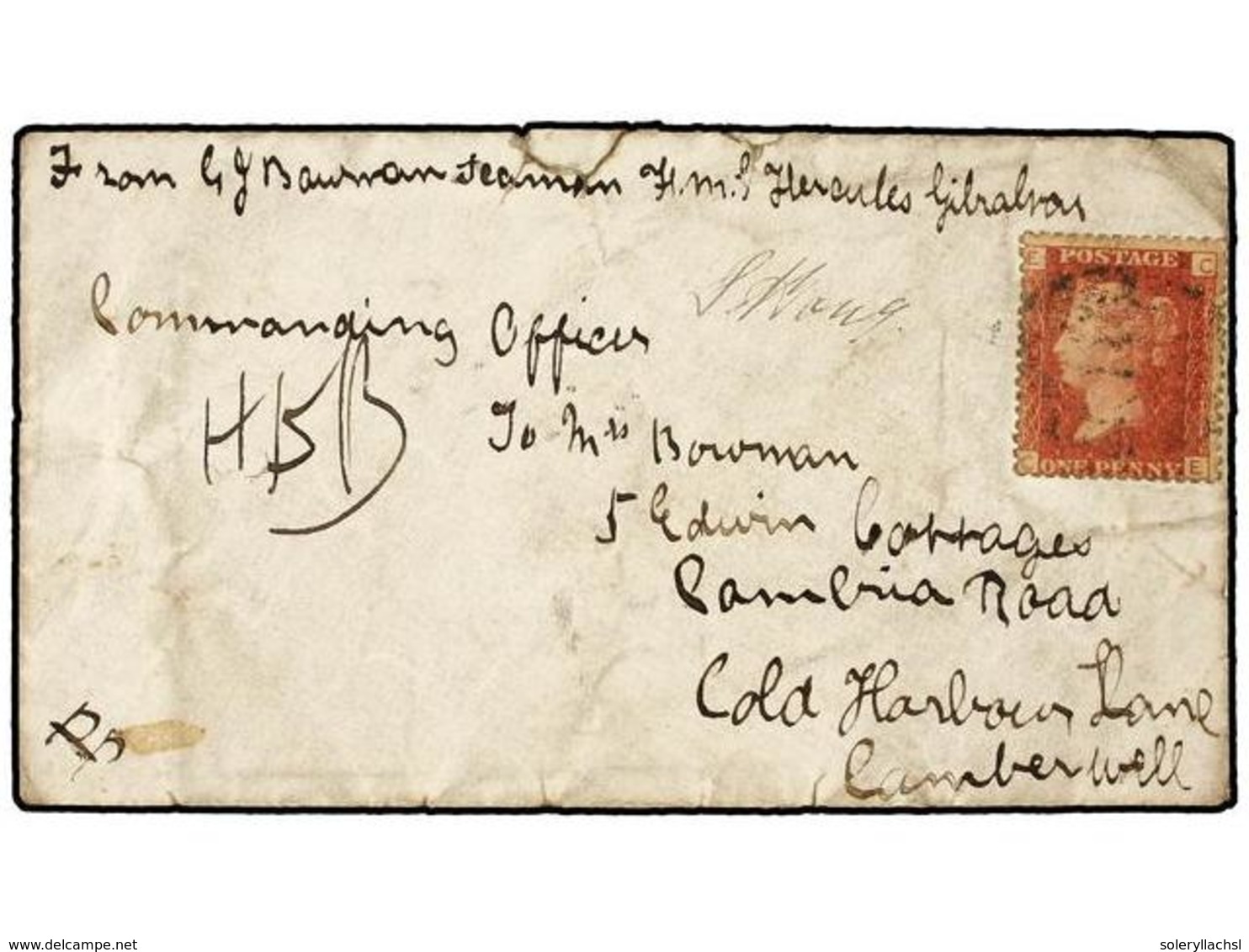 738 GIBRALTAR. 1871. GIBRALTAR A INGLATERRA. Carta Escrita A Bordo Del Buque De Guerra Inglés 'H.M.S. Hércules' Con Sell - Autres & Non Classés