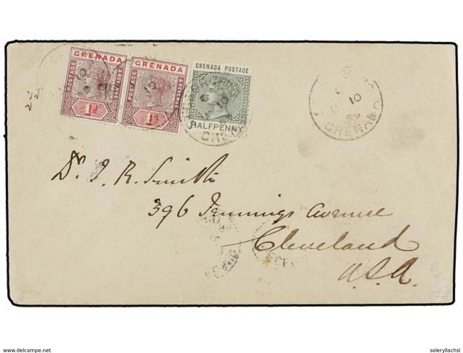 750 GRENADA: GRENADINAS. 1899. GRENADA To U.S.A. <B>1/2 D.</B> And <B>1 D.</B> (2) Arrival On Reverse. - Other & Unclassified