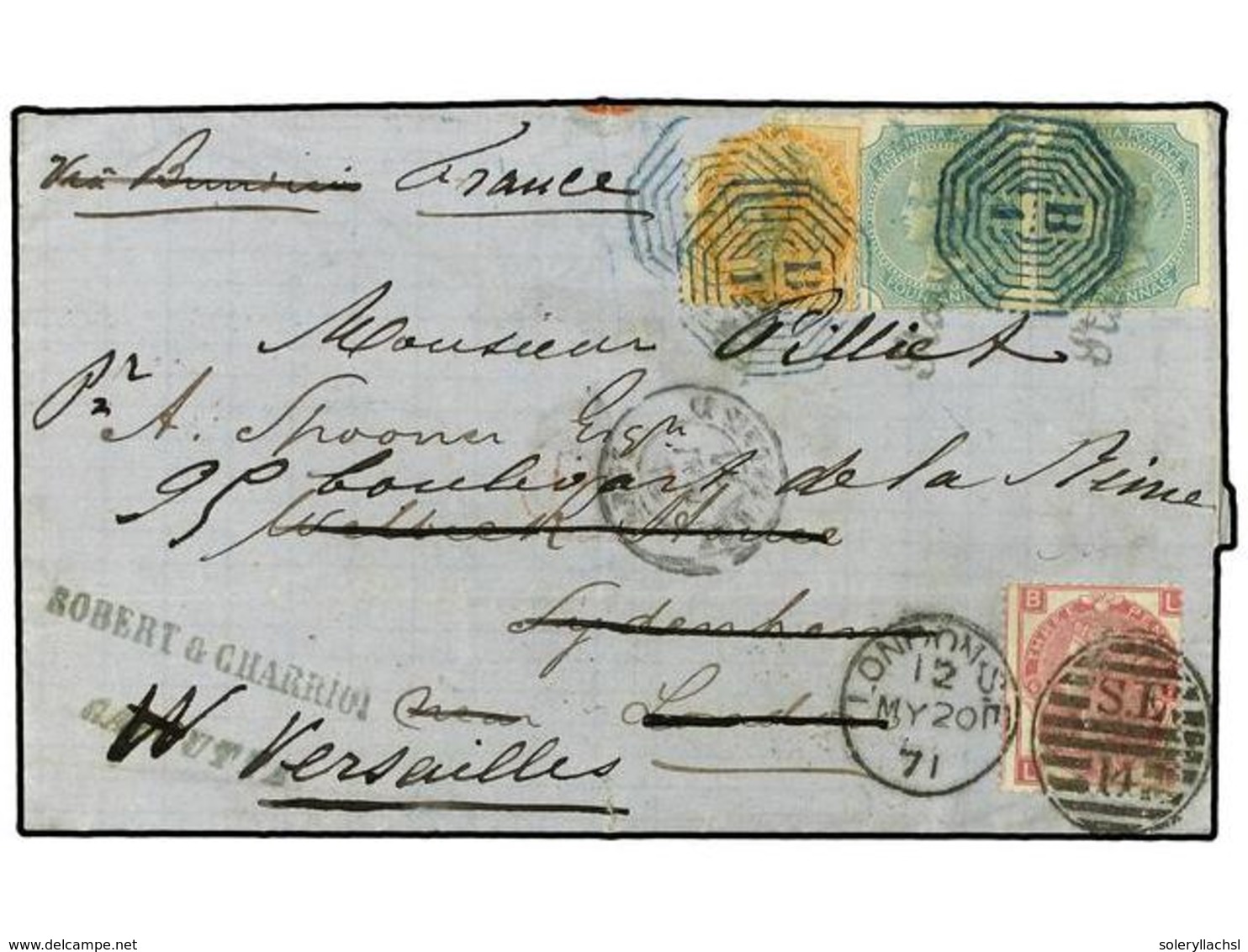 761 INDIA INGLESA. 1871 (April 26). Entire Letter From Calcutta Bearing 1856-64 Defective <B>2a</B>. Orange Yellow And P - Autres & Non Classés