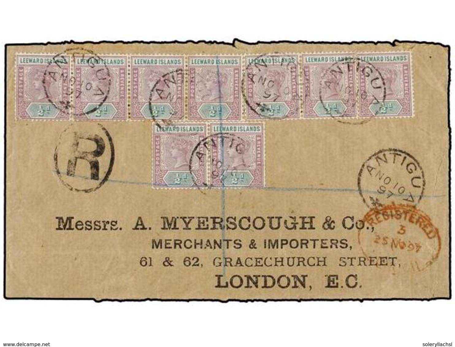 774 LEEWARD. 1897. ANTIGUA To LONDON.<B> 1/2 D.</B> (9) Send Registered, Arrival On Reverse. - Sonstige & Ohne Zuordnung