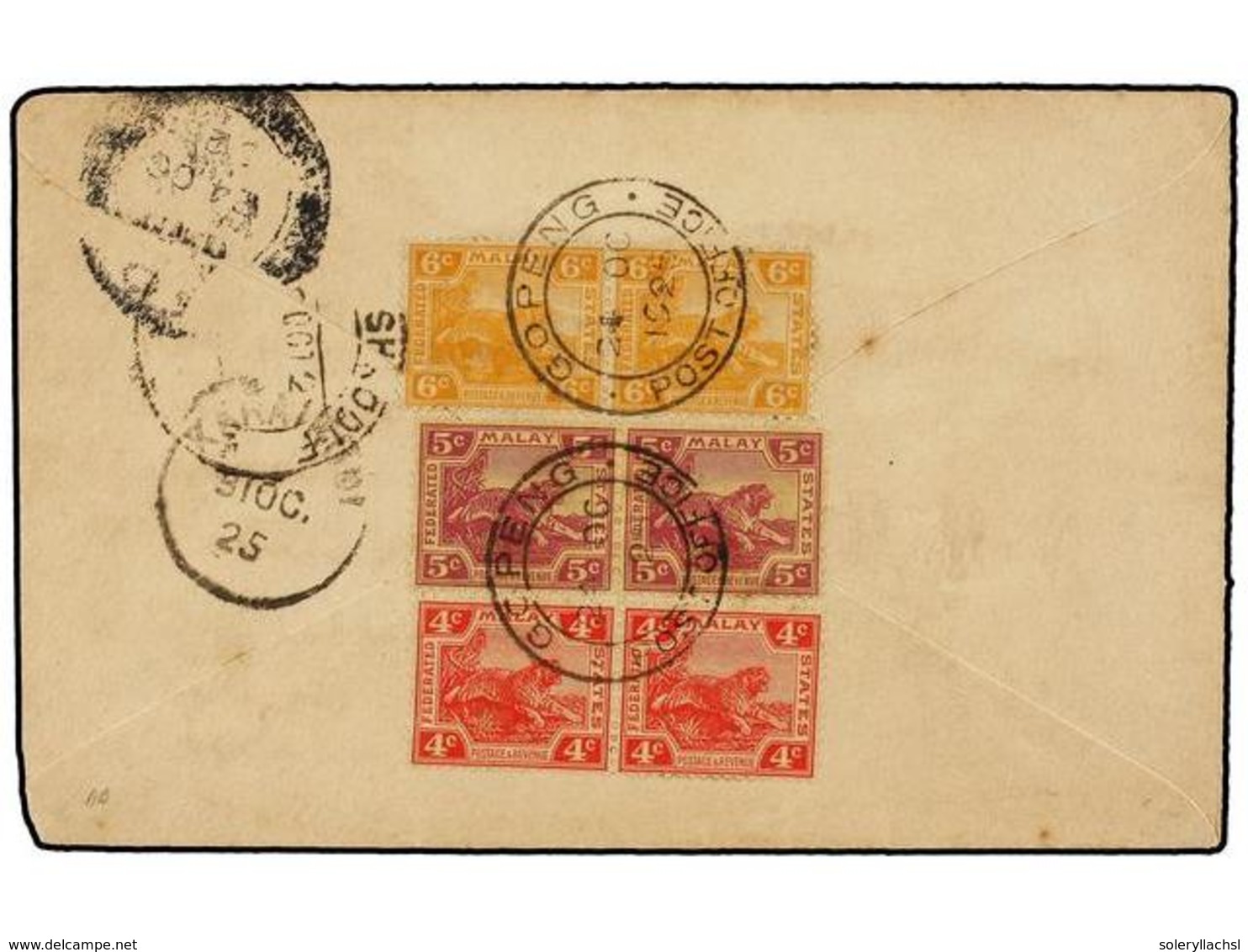 776 MALAYA. 1925. GOPENG To INDIA Franked On Reverse With <B>4 Cts.</B> (2), <B>5 Cts.</B> (2) And <B>6 Cts.</B>(2), Reg - Sonstige & Ohne Zuordnung