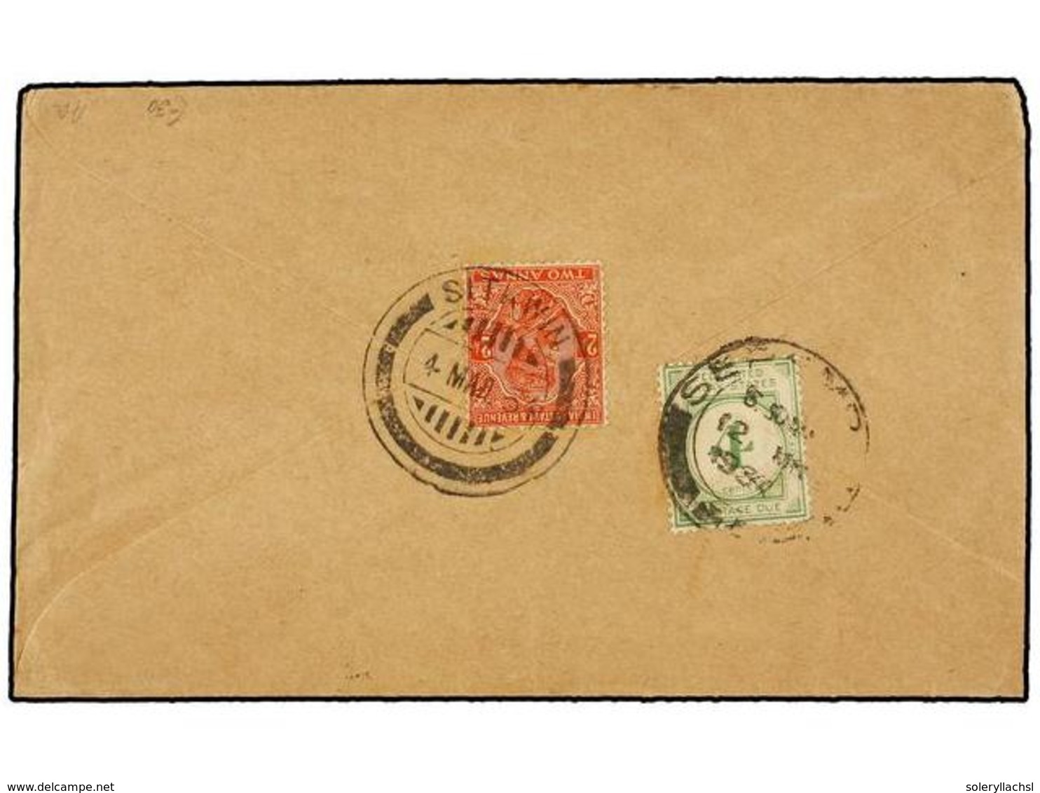 780 MALAYA. 1934. SITKWIN To SERAMBAN. <B>2 Annas</B> Taxed On Arrival With Federated Malay States <B>4 Cents.</B> Green - Autres & Non Classés