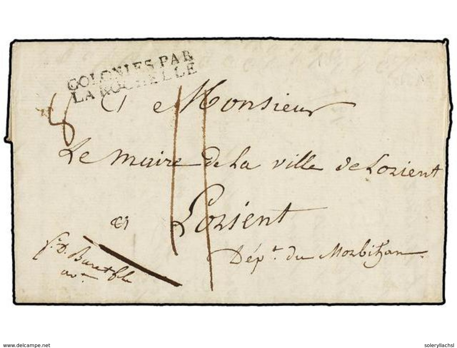 791 MAURICIO. 1816 (May 26). PORT LOUIS To L'ORIENT. Entire Letter With <B>COLONIES PAR/LA ROCHELLE </B>entry Mark (Sall - Autres & Non Classés