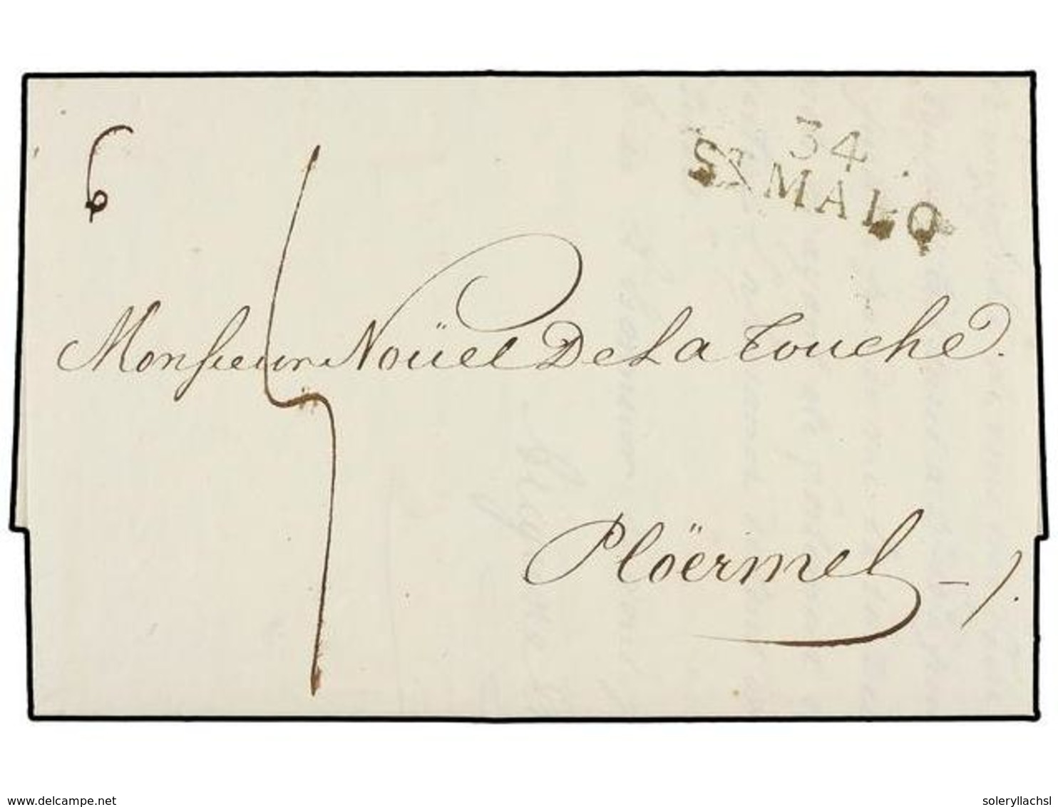 792 MAURICIO. 1816 (Juin 8). ILE MAURICE To PLOERMEL. Entire Letter With <B>34/ST MALO</B> Entry Mark, Rated <I>'S'</I>. - Other & Unclassified