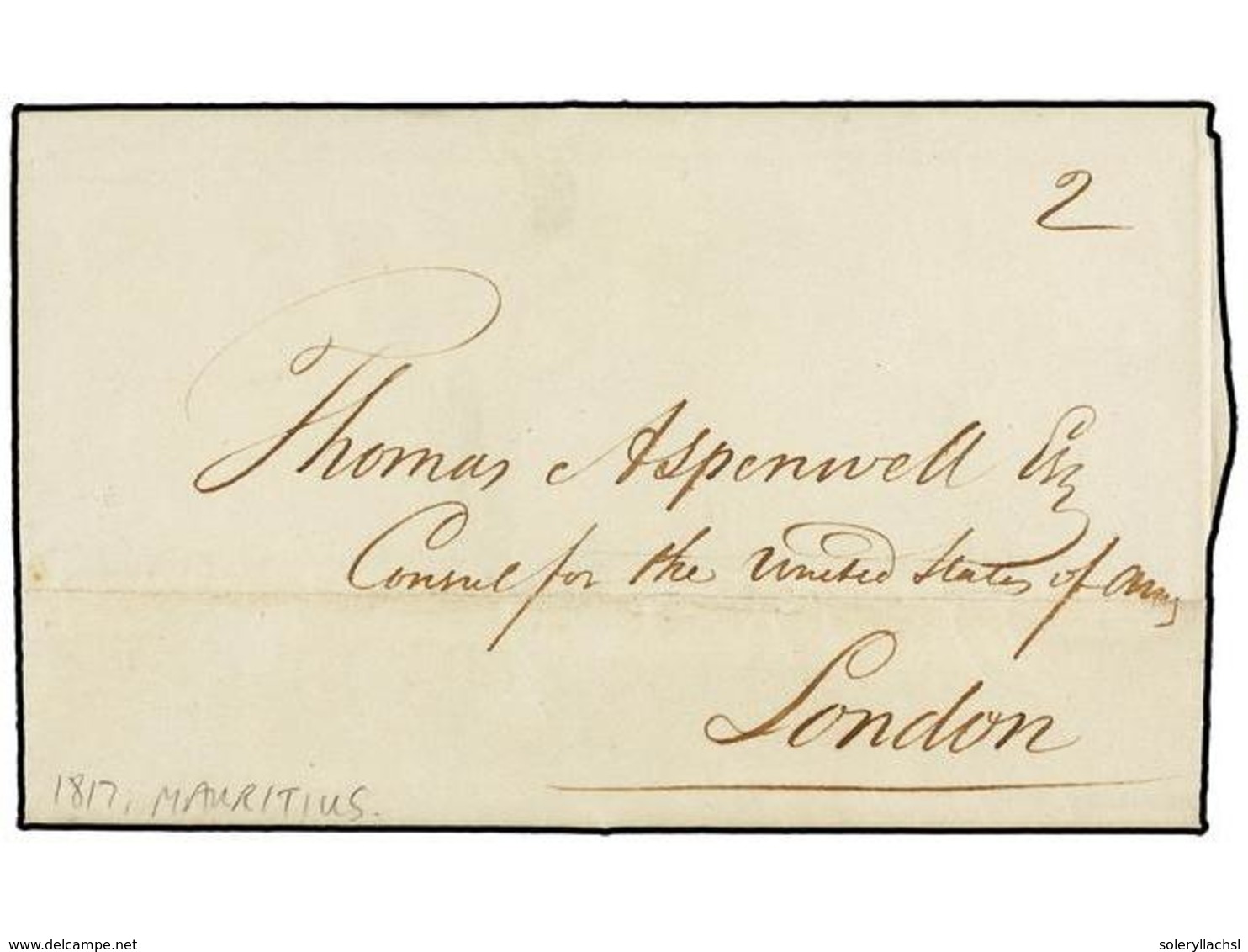 793 MAURICIO. 1817. ISLE DE FRANCE To LONDON. Entire Letter Sent To 'Consul For The United States' Via Diplomatic Bag. - Andere & Zonder Classificatie