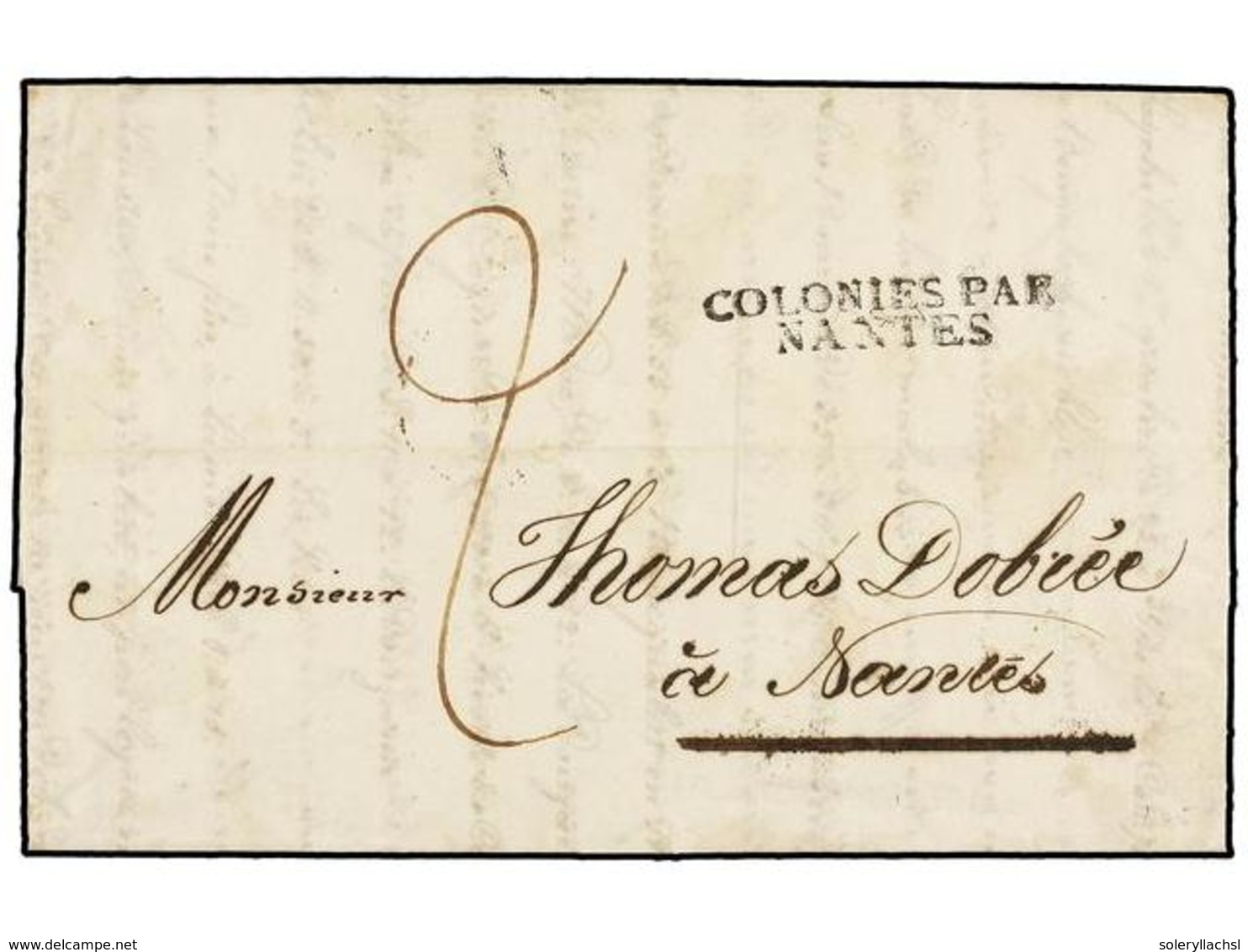 795 MAURICIO. 1821. PORT LOUIS To NANTES. Entire Letter With <B>COLONIES PAR/NANTES</B> Entry Mark, Rated <I>'9' </I>dec - Andere & Zonder Classificatie