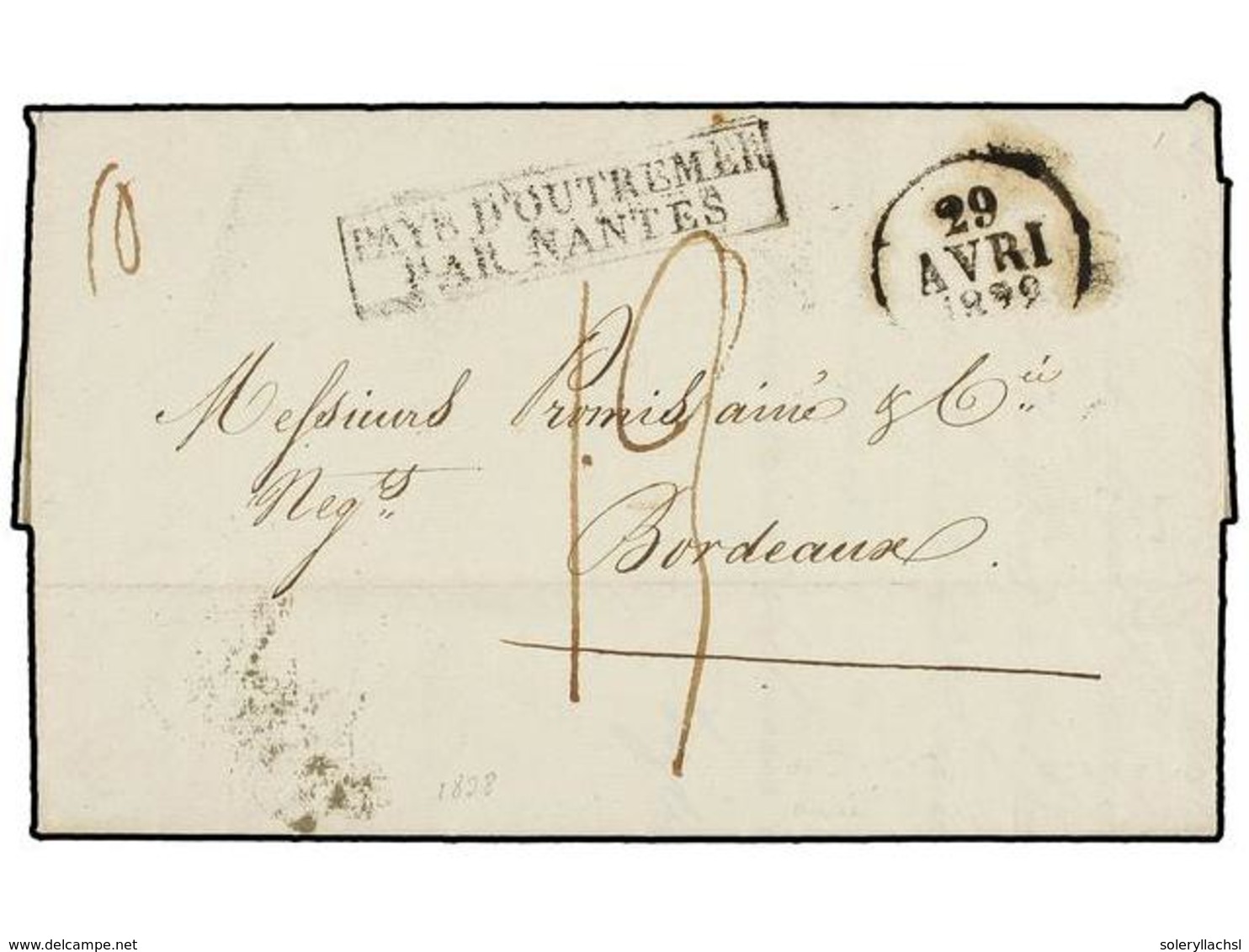 799 MAURICIO. 1828. PORT LOUIS To BORDEAUX. Entire Letter With <B>PAYS D'OUTREMER/PAR NANTES</B> Entry Mark, Rated <I>'1 - Andere & Zonder Classificatie