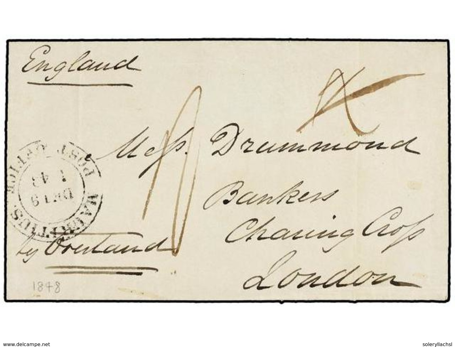 804 MAURICIO. 1848. MAURITIUS To LONDON. Folded Letter Endorsed <I>'by Orentand' </I>black<B> MAURITIUS/POST OFFICE</B>  - Autres & Non Classés