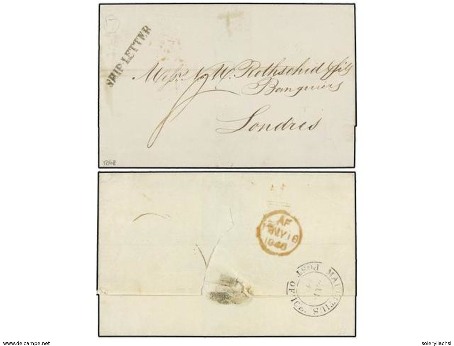 805 MAURICIO. 1848. MAURITIUS To LONDON. Folded Letter <B>SHIP-LETTER</B> Mark, On Reverse<B> MAURITIUS/POST OFFICE</B>  - Andere & Zonder Classificatie