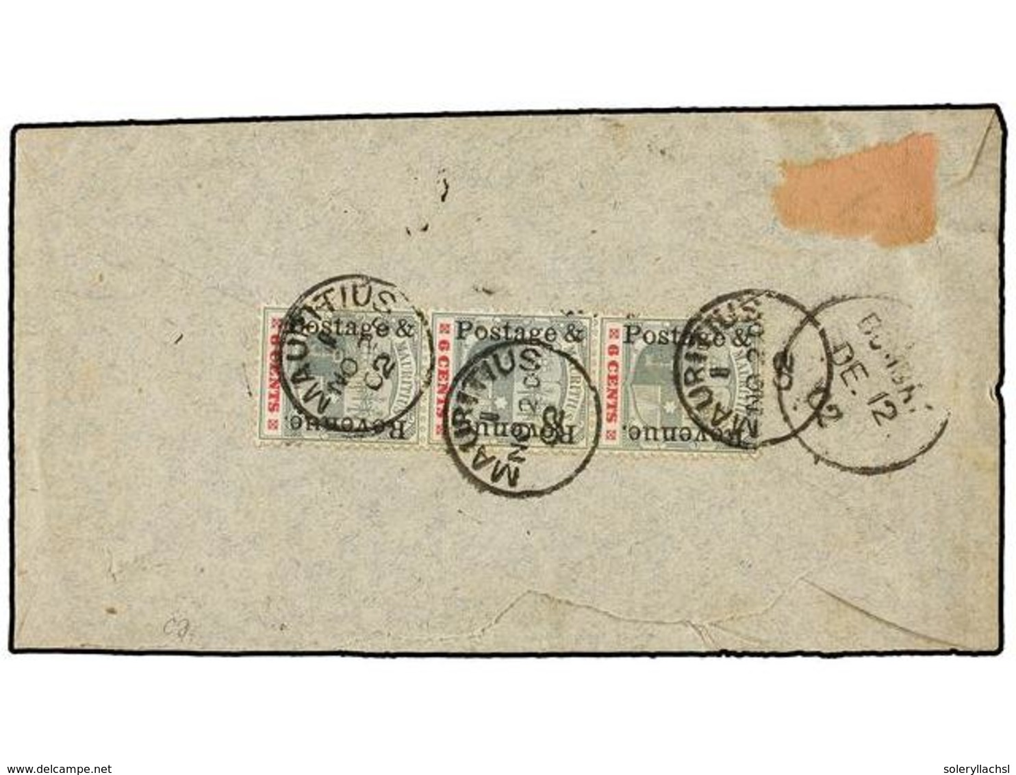 815 MAURICIO. 1902. MAURITIUS To BOMBAY (India). <B>6 Cents.</B> Strip Of Three, Sent Registered. - Other & Unclassified