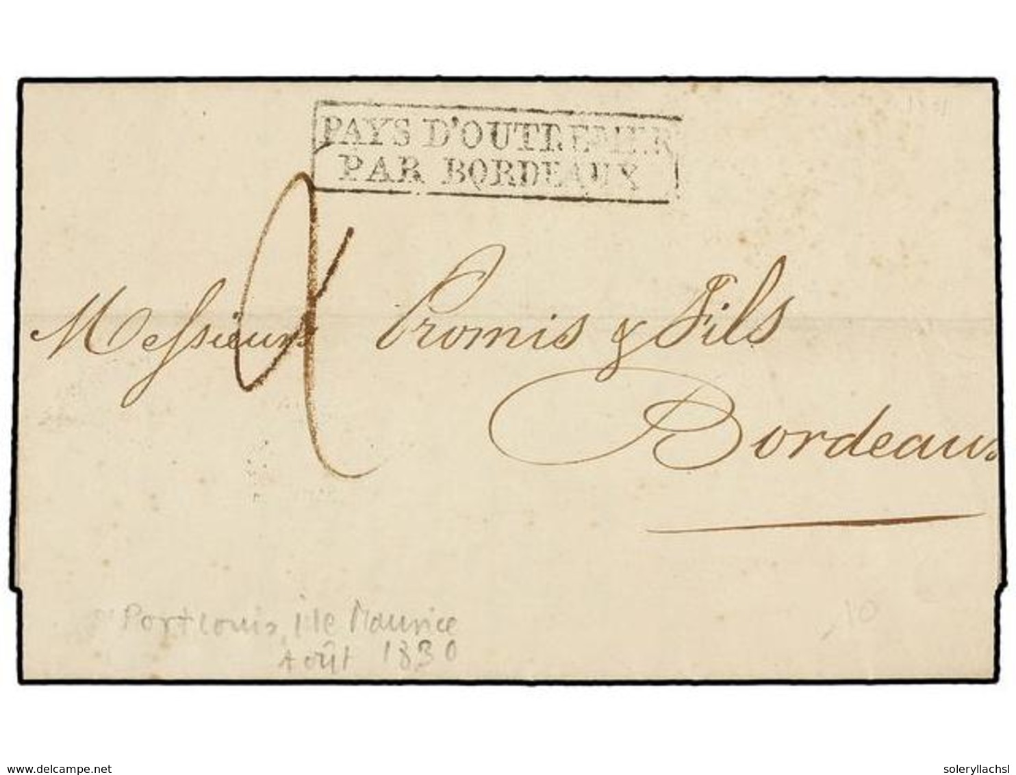 816 MAURICIO. 1930. PORT LOUIS To BOURDEAUX. Entire Letter With <B>PAYS D'OUTRMER/PAR BORDEAUX</B> Entry Mark, Rated <I> - Other & Unclassified