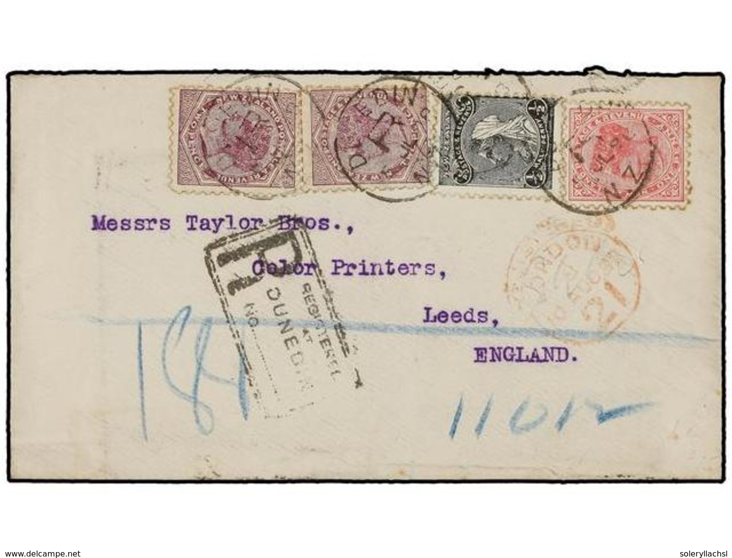 824 NUEVA ZELANDA. 1898. DUNEDIN To ENGLAND.<B> 1/2 D., 1 D.</B> And<B> 2 D. </B>send Registered, Arrival On Reverse. FI - Sonstige & Ohne Zuordnung