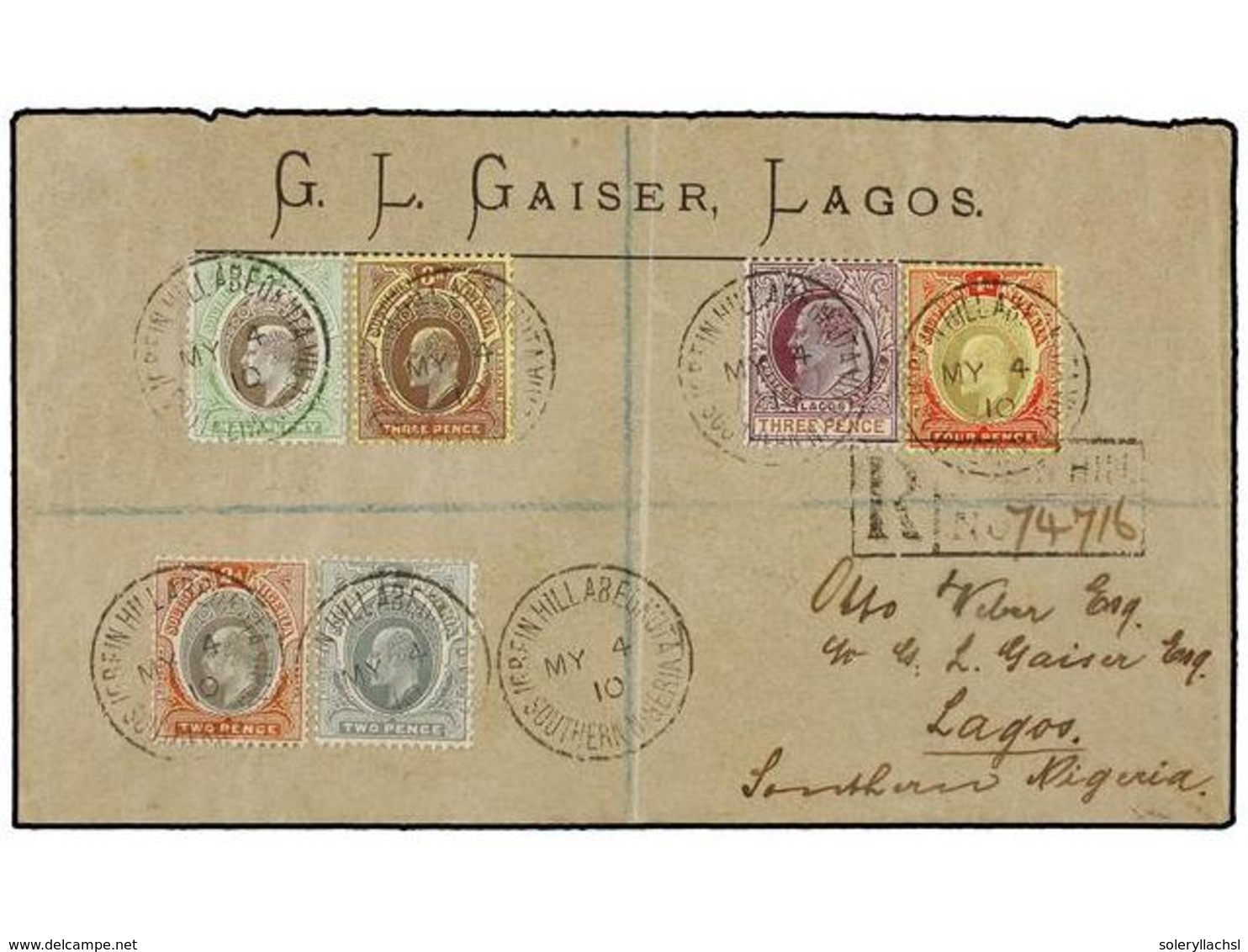 826 NIGERIA. 1910. IGREIN HILLABEUKUTA To LAGOS. Very Nice Franking, Arrival On Reverse. - Andere & Zonder Classificatie