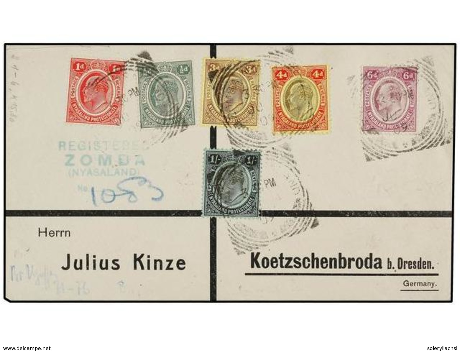 830 NYASSALAND. 1909. ZOMBA To GERMANY. Very Nice Franking, Arrival On Reverse. - Sonstige & Ohne Zuordnung