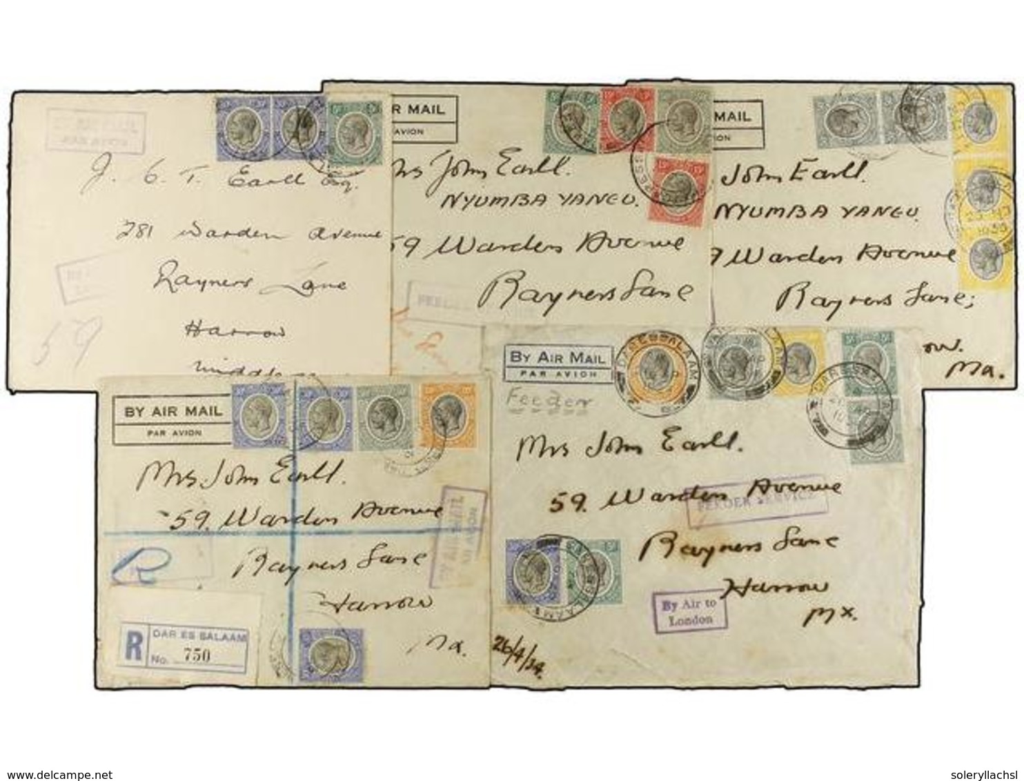 831 NYASSALAND. 1933-34. Five <B>AIR MAIL</B> Covers To GREAT BRITAIN. - Other & Unclassified