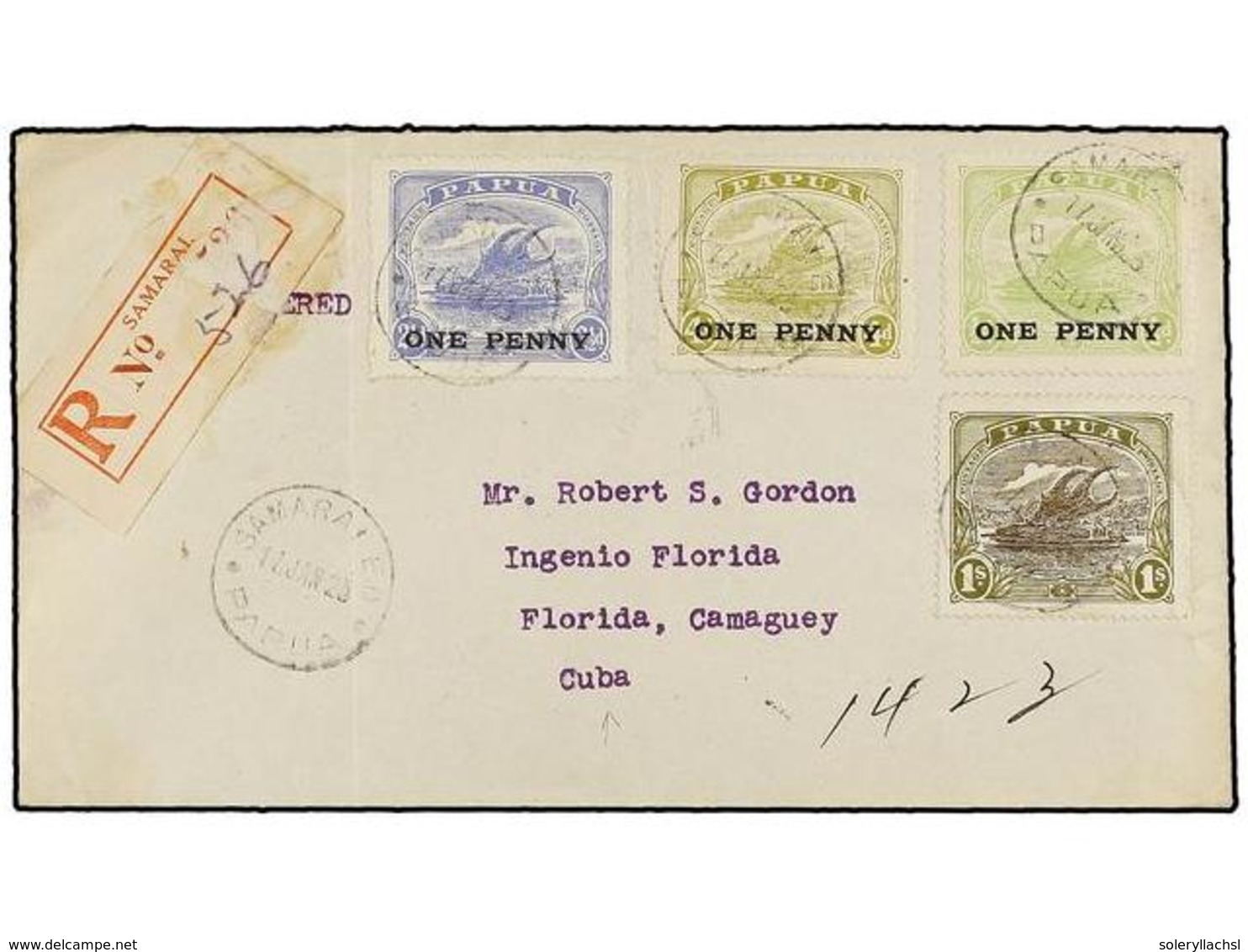 834 PAPUA Y NUEVA GUINEA. 1925. SAMARAI To CAMAGUEY (Cuba). <B>1 D. On 1/2 D., 1 D. On 2 1/2, 1 D. On 4 D.</B> And <B>1  - Andere & Zonder Classificatie