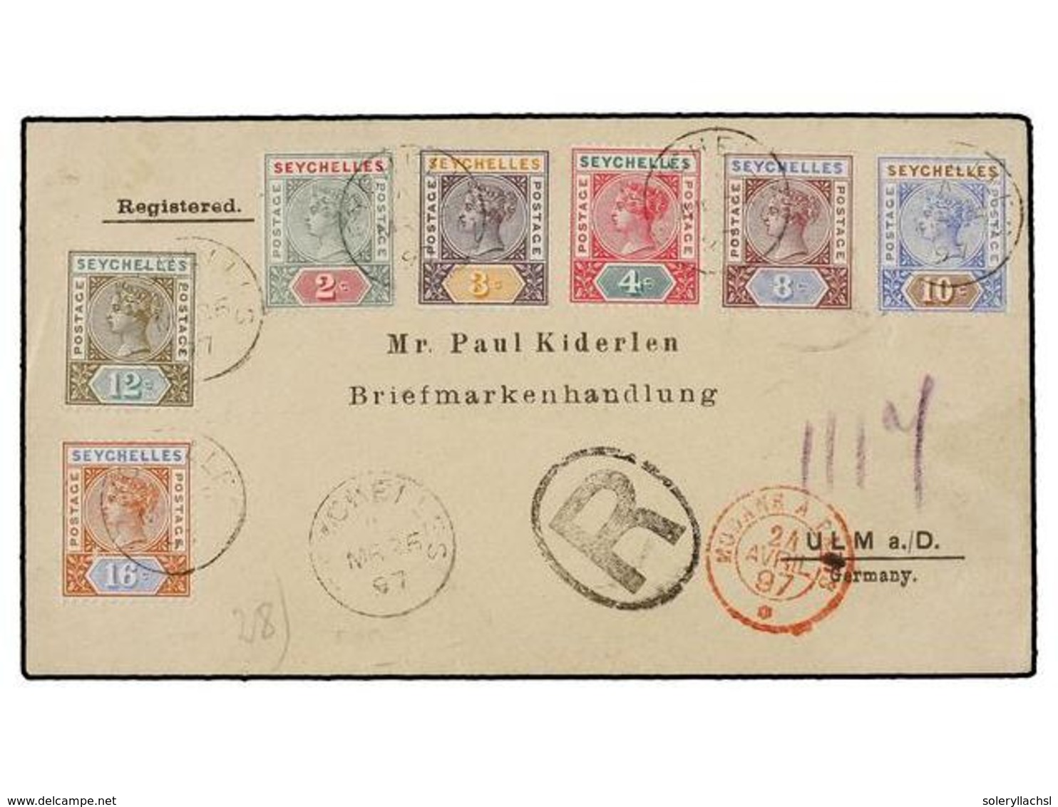 838 SEYCHELLES. Sg.9/12, 14, 22/23. 1897. SEYCHELLES To GERMANY. Multiple Franking, Fine Arival On Reverse. - Other & Unclassified