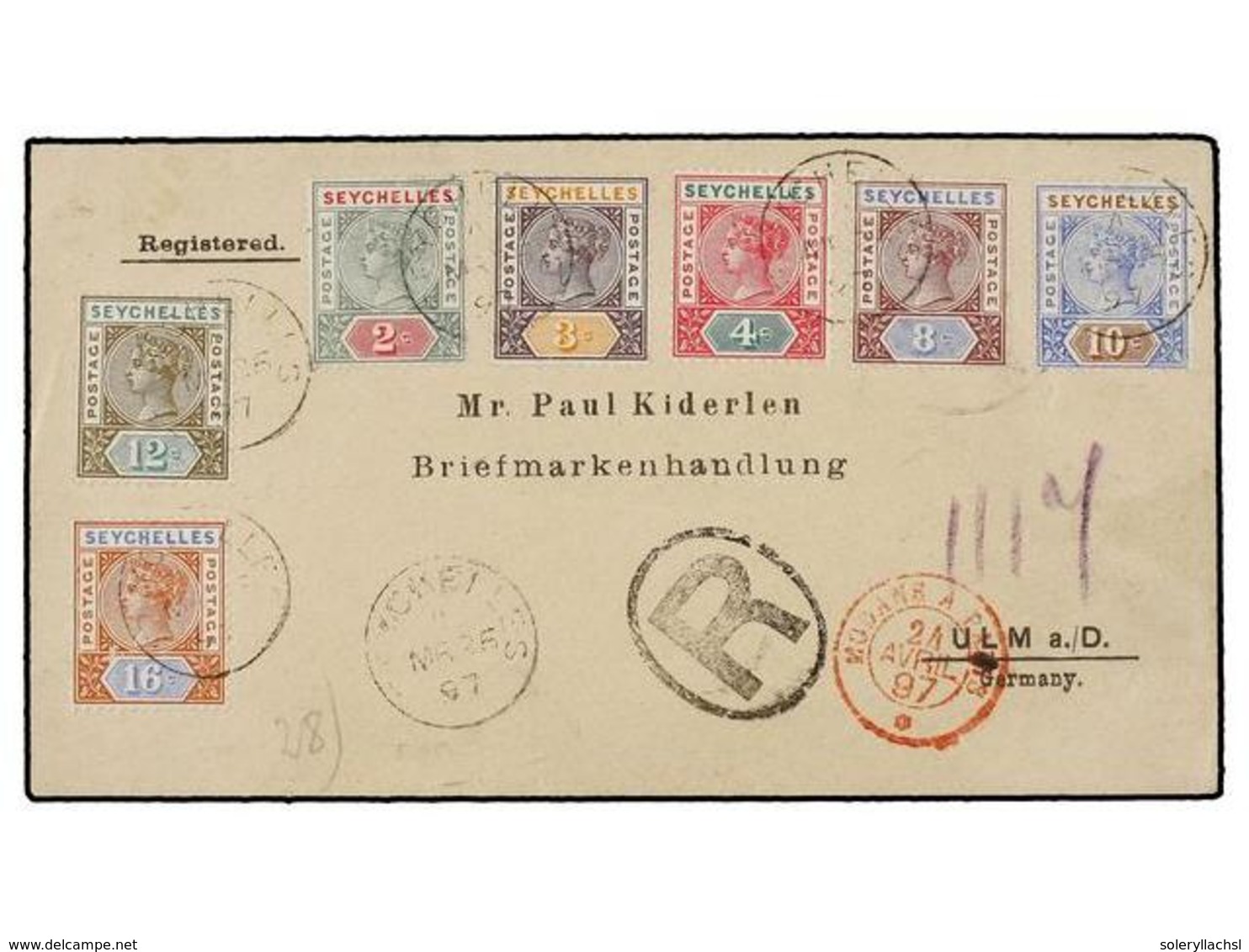 838 SEYCHELLES. Sg.9/12, 14, 22/23. 1897. SEYCHELLES To GERMANY. Multiple Franking, Fine Arival On Reverse. - Andere & Zonder Classificatie