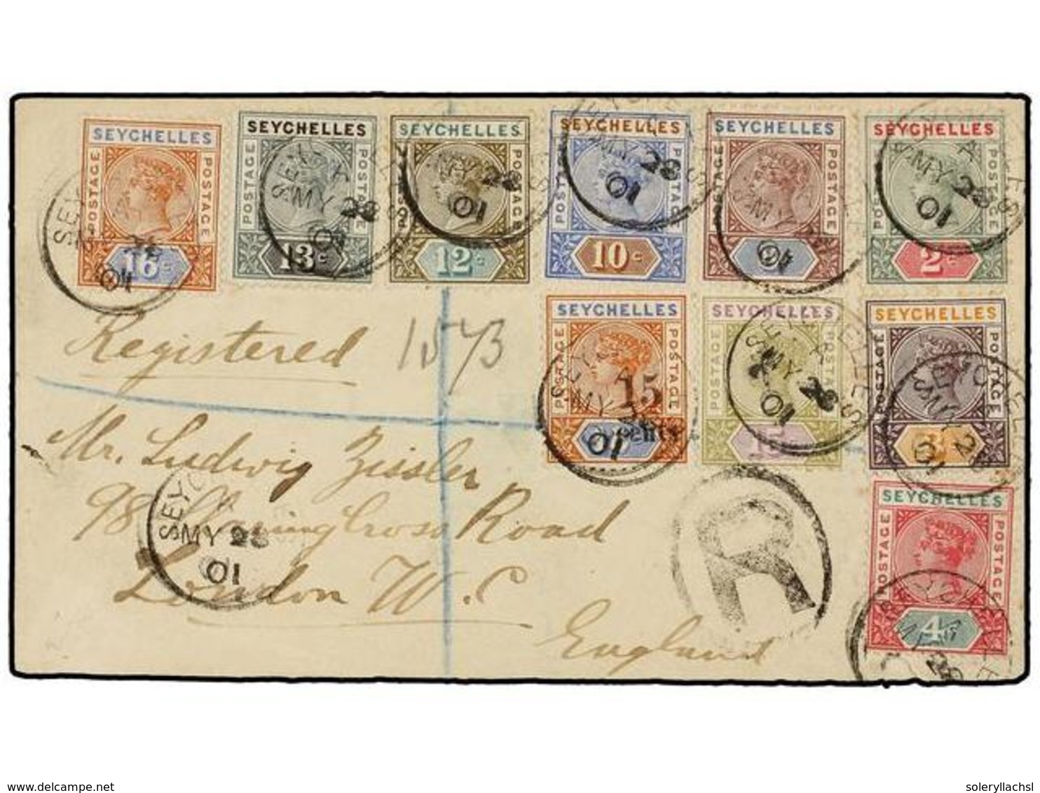 839 SEYCHELLES. 1901. SEYCHELLES To LONDON. Oustanding Franking, Arrival On Reverse. - Andere & Zonder Classificatie