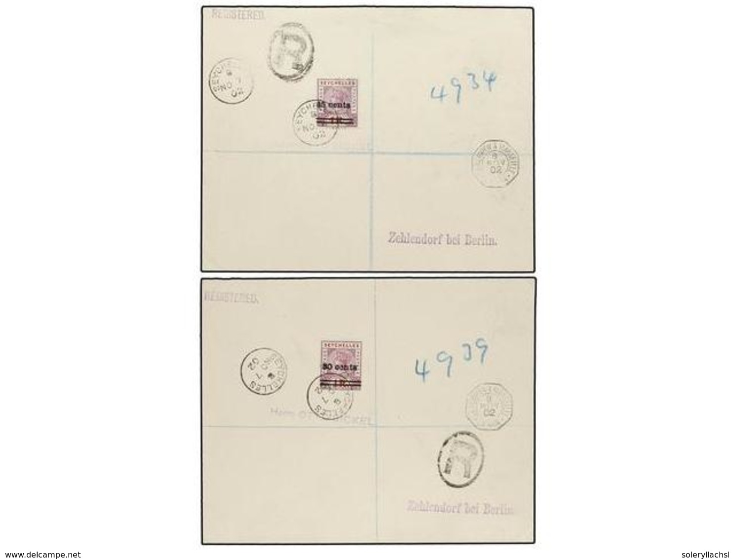 840 SEYCHELLES. Sg.43, 44. 1902. SEYCHELLES To GERMANY. <B>45 Cts. On 1 R.</B> And <B>30 Cts.</B> <B>on 1 R.</B> Two Cov - Other & Unclassified