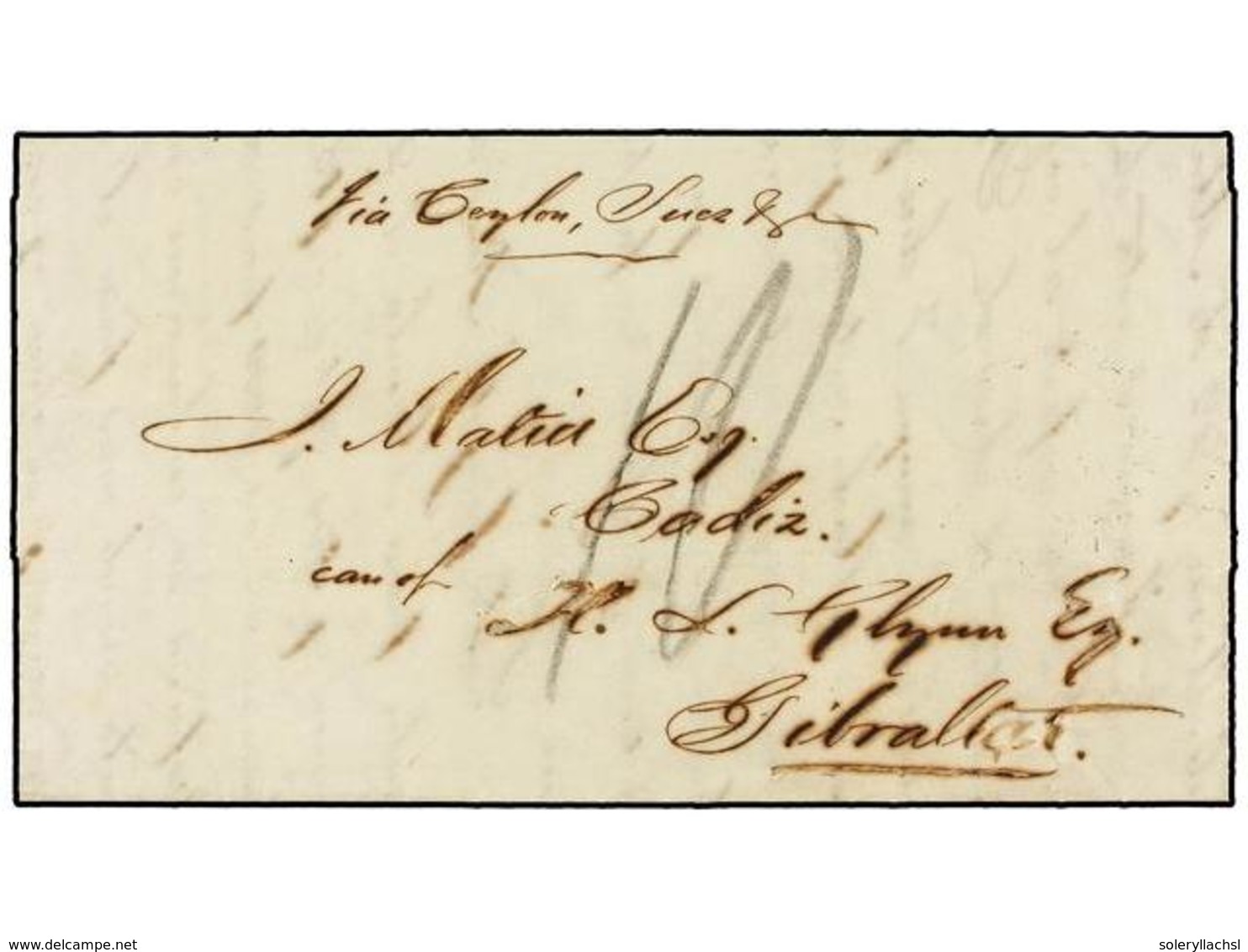 844 SINGAPUR. 1850. SINGAPORE To CÁDIZ (Spain). 'Care Of H.L. Glum, Gibraltar'. Endorsed 'Via Ceylon, Suez Etc.'. On Rev - Andere & Zonder Classificatie