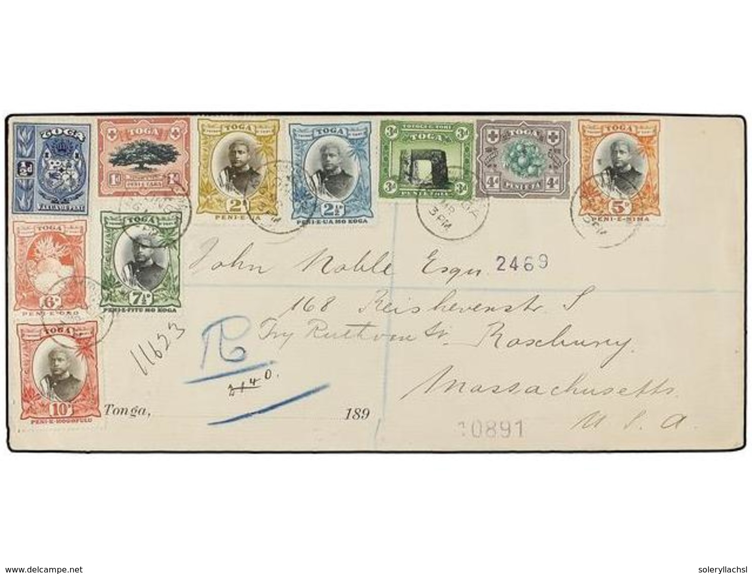 848 TONGA. Sg.38/40, 43/49. 1898. TONGA To USA. Espectacular Franking, Arrival On Reverse. - Sonstige & Ohne Zuordnung