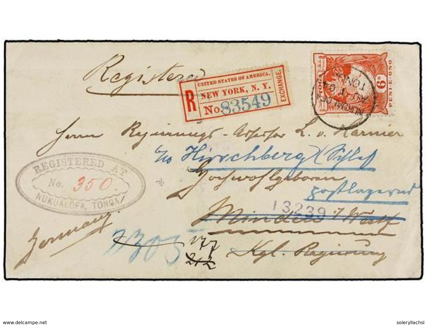 853 TONGA. Sg.47. 1904. NUKUALOFA To GERMANY. <B>6 D.</B> Red Stamp, Arrival Cds On Reverse. - Other & Unclassified