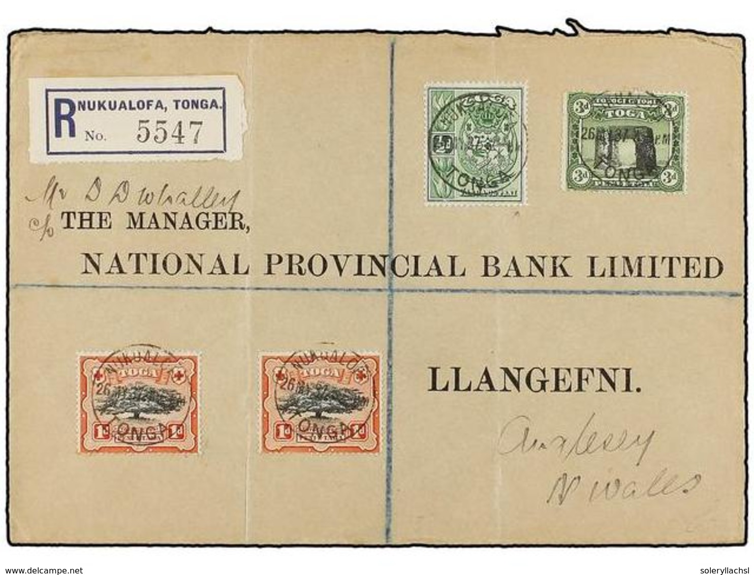 871 TONGA. Sg.38, 39 (2), 44. 1937. NUKUALOFA To GREAT BRITAIN. <B>1/2 D., 1 D.</B> (2), <B>3 D.</B> Stamps, Arrival Cds - Sonstige & Ohne Zuordnung