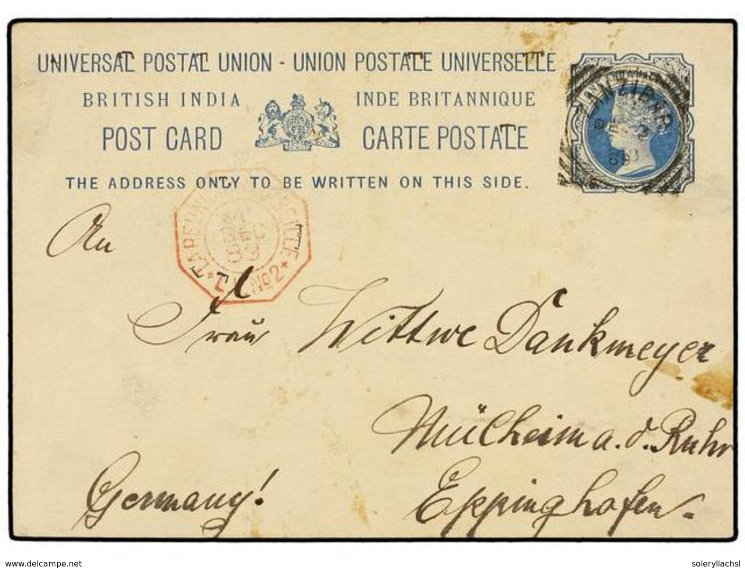879 ZANZIBAR. 1889. ZANZIBAR To GERMANY. <B>1 1/2 Anna</B> British India Postal Stationary Card With <B>ZANZIBAR</B> Can - Other & Unclassified