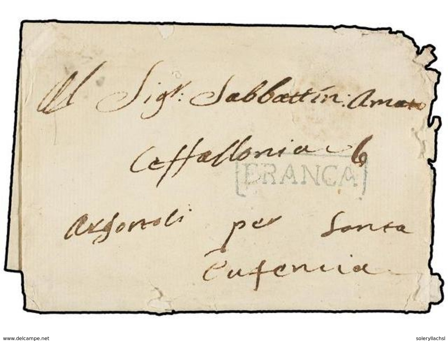 886 GRECIA: ISLAS JONICAS. (1815 CA.). Folded Letter (without Text And Origen) Sent To ST. EUPHEMIA (Cephalonia) With Bl - Andere & Zonder Classificatie