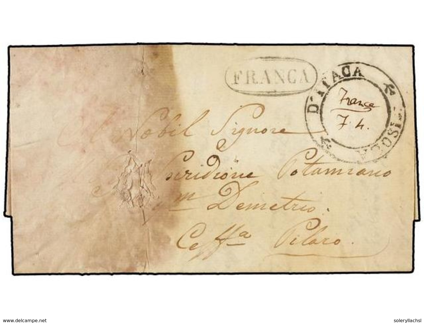 894 GRECIA: ISLAS JONICAS. 1826 (July 18). ITHACA To PILAROS (Cephalonia). Entire Letter Sent Via Corfu With Double Ring - Sonstige & Ohne Zuordnung