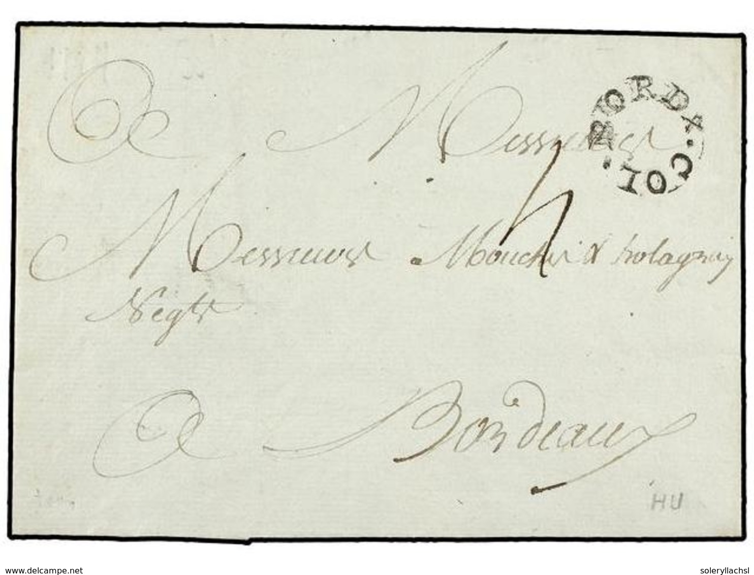 909 HAITI. 1787 (5 Junio). PORT AU PRINCE A BORDEAUX. Marca De Entrada Ovalada <B>COL. BORDX. </B>MAGNÍFICA Y RARA. - Autres & Non Classés