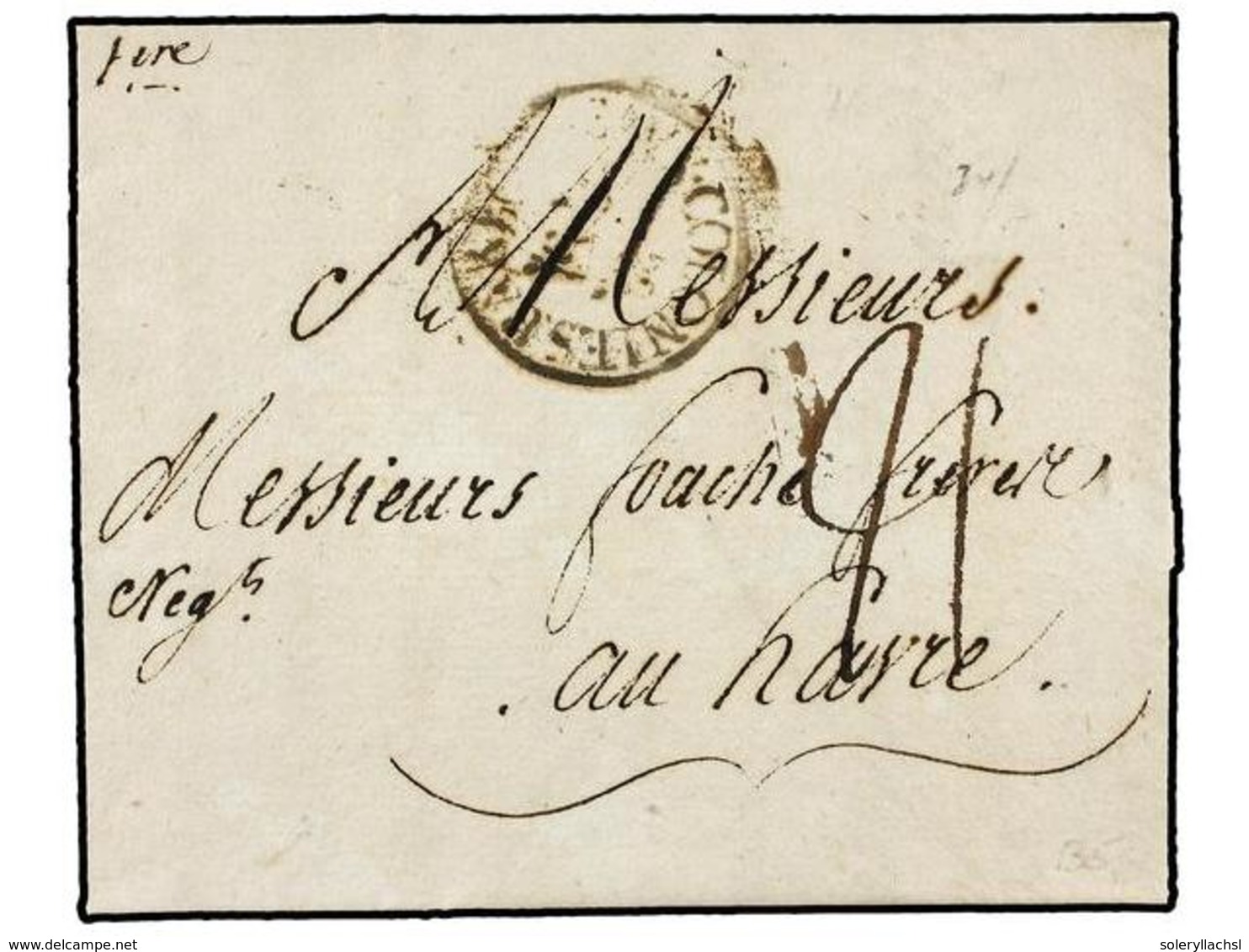 911 HAITI. 1790 (16-Julio). MORIN A LE HAVRE (Francia). Marca Circular <B>COLONIES/PAR/BORDEAUX</B> Estampada A La Llega - Sonstige & Ohne Zuordnung