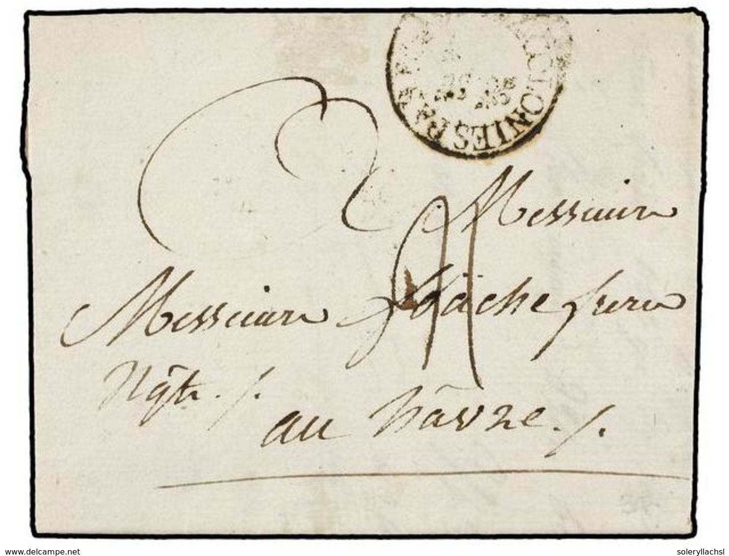 912 HAITI. 1791 (23-Mayo). LE CAP A LE HAVRE (Francia). Marca Circular <B>COLONIES PAR/BORDEAUX</B> Estampada A La Llega - Sonstige & Ohne Zuordnung