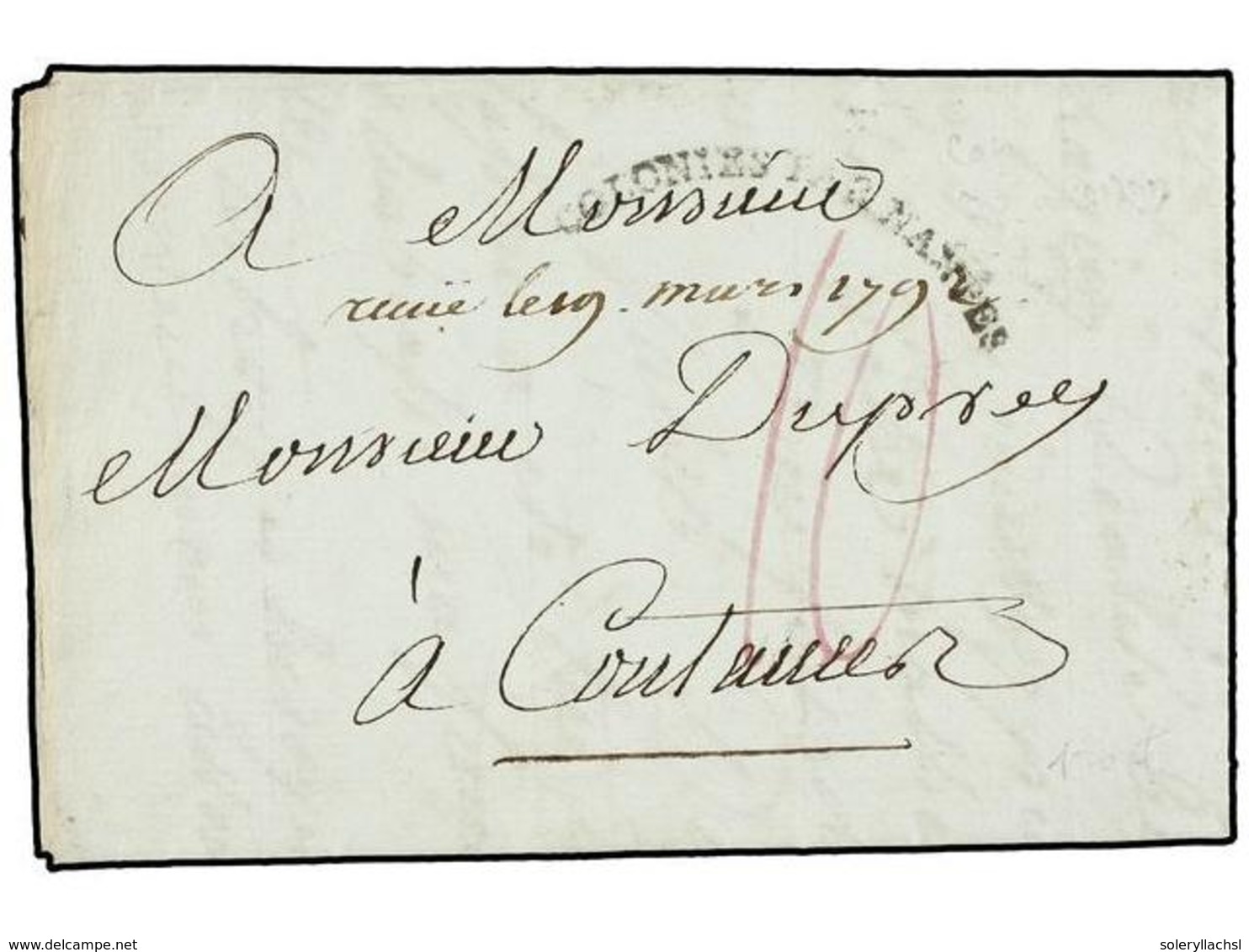 914 HAITI. 1792. AU CAP A FRANCIA. Marca De Entrada <B>COLONIES PAR NANTES</B> (Salles Nº 12). MUY BONITA. - Altri & Non Classificati