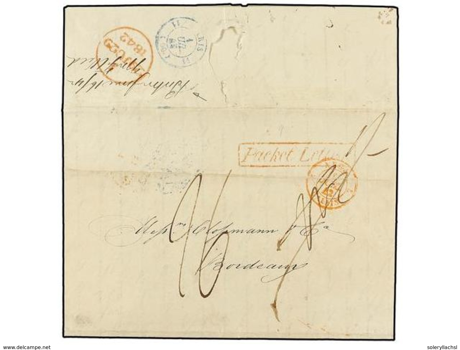 915 HAITI. 1842 (12 Mayo). GONAIVES (Haiti) To FRANCE. Hand Carried To Boston (on Back Manuscript Forwarded Agent). Circ - Autres & Non Classés