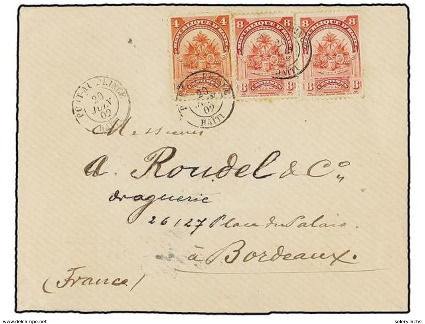 916 HAITI. 1902. PORT AU PRINCE To BORDEAUX. <B>4 Cts.</B> And <B>8 Cts.</B> (2) Arrival On Reverse. - Sonstige & Ohne Zuordnung