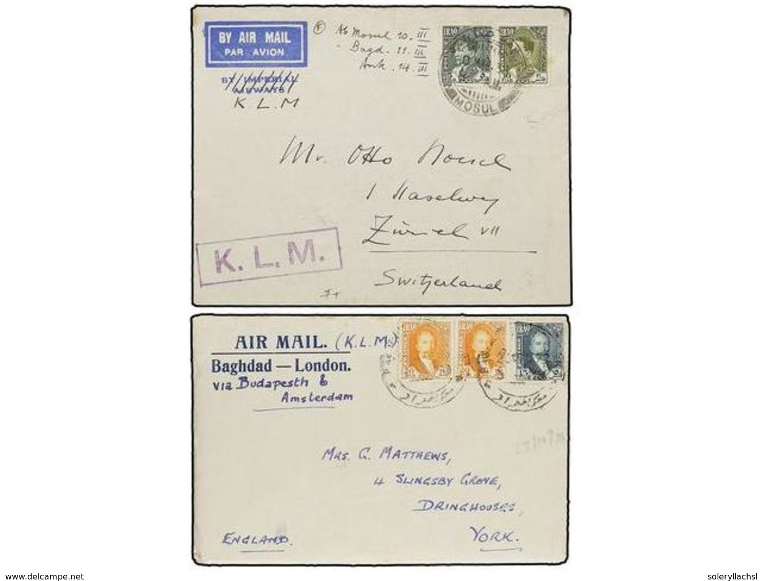 924 IRAK. 1933-38. Seven <B>AIR MAIL</B> Covers To Europe All With <B>K.C.M AIRWAYS. </B> - Andere & Zonder Classificatie